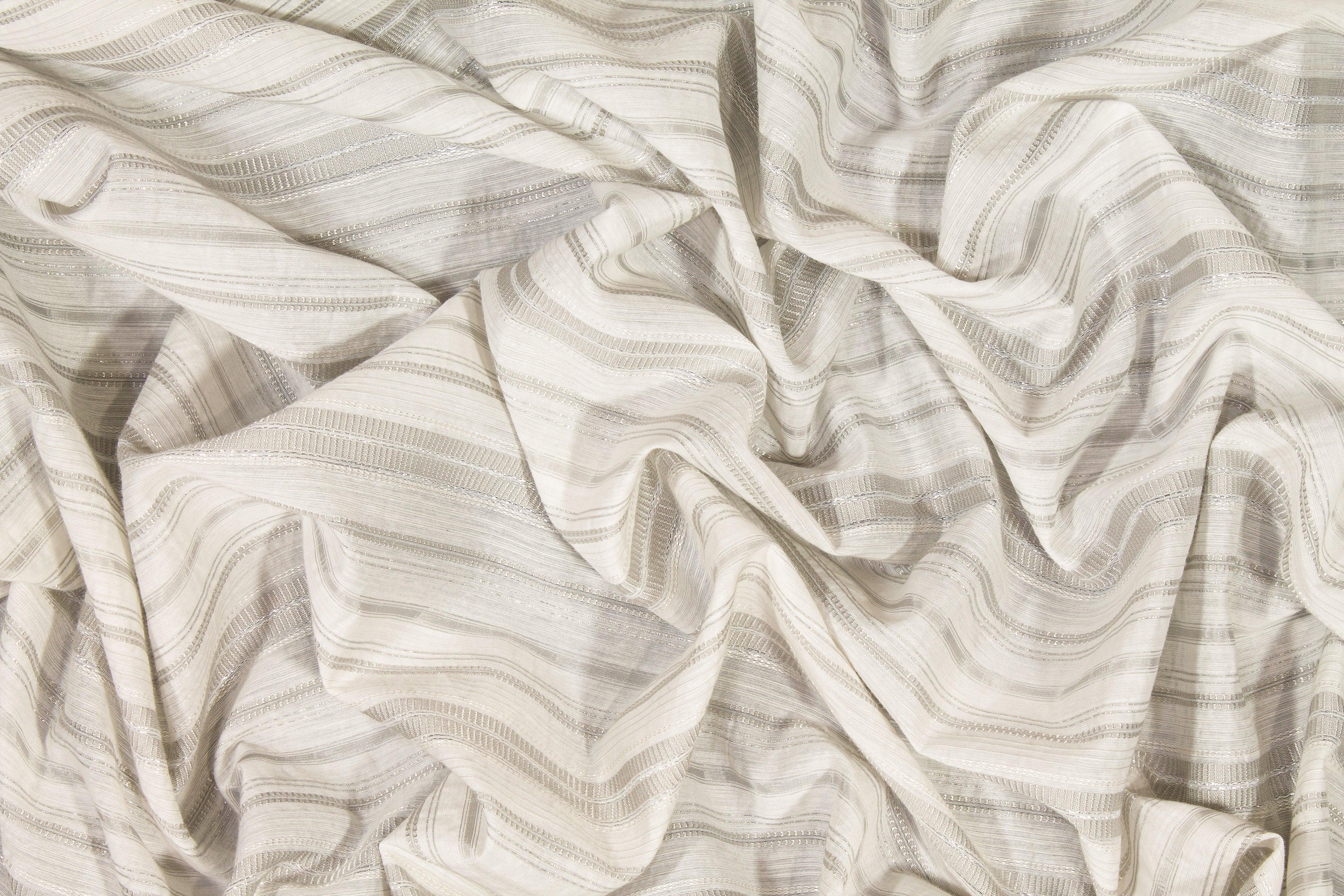 Metallic Striped Cotton Voile - Silver Off White - Prime Fabrics