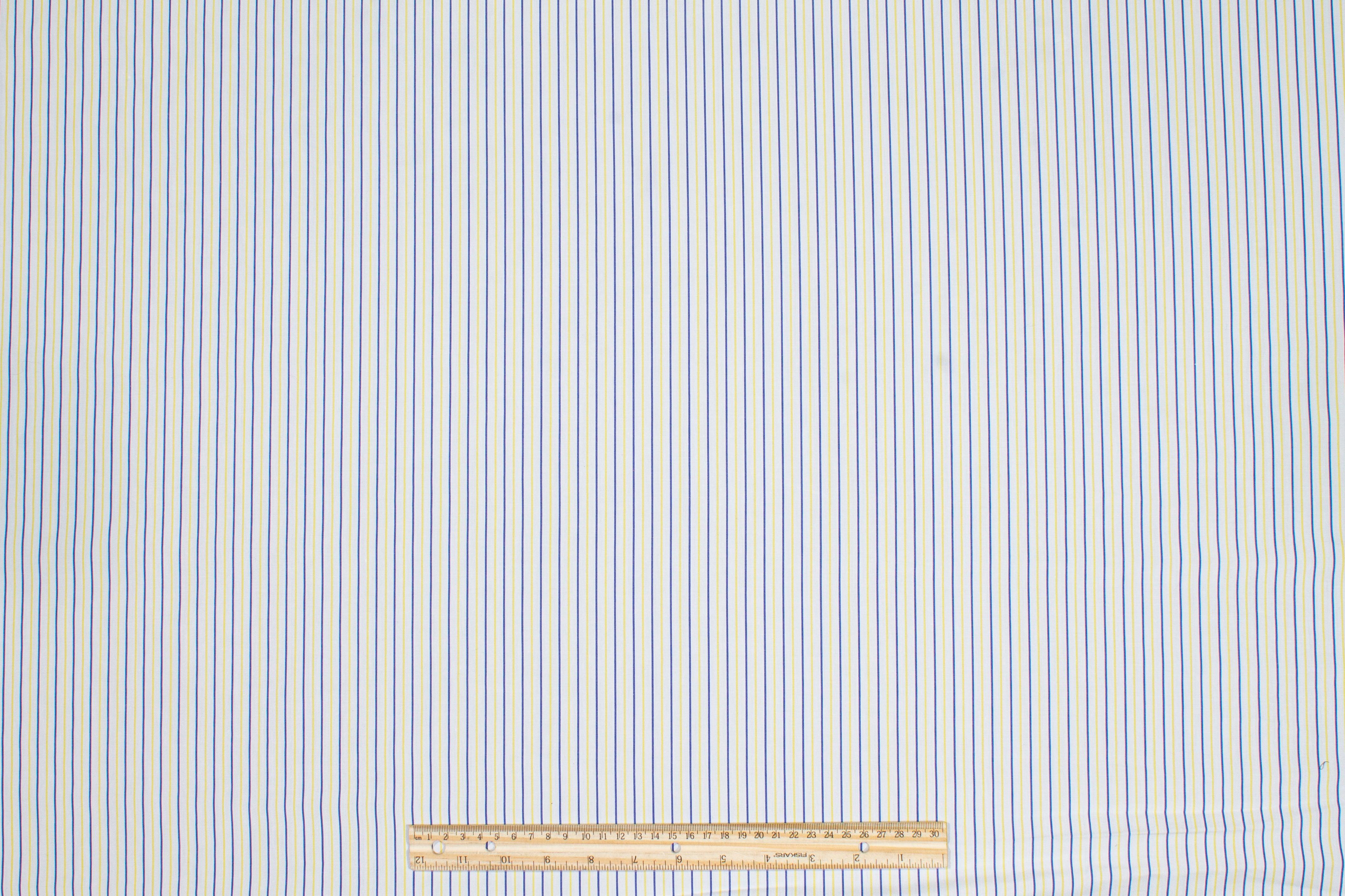 Striped Cotton Shirting - Blue, Yellow, White - Prime Fabrics