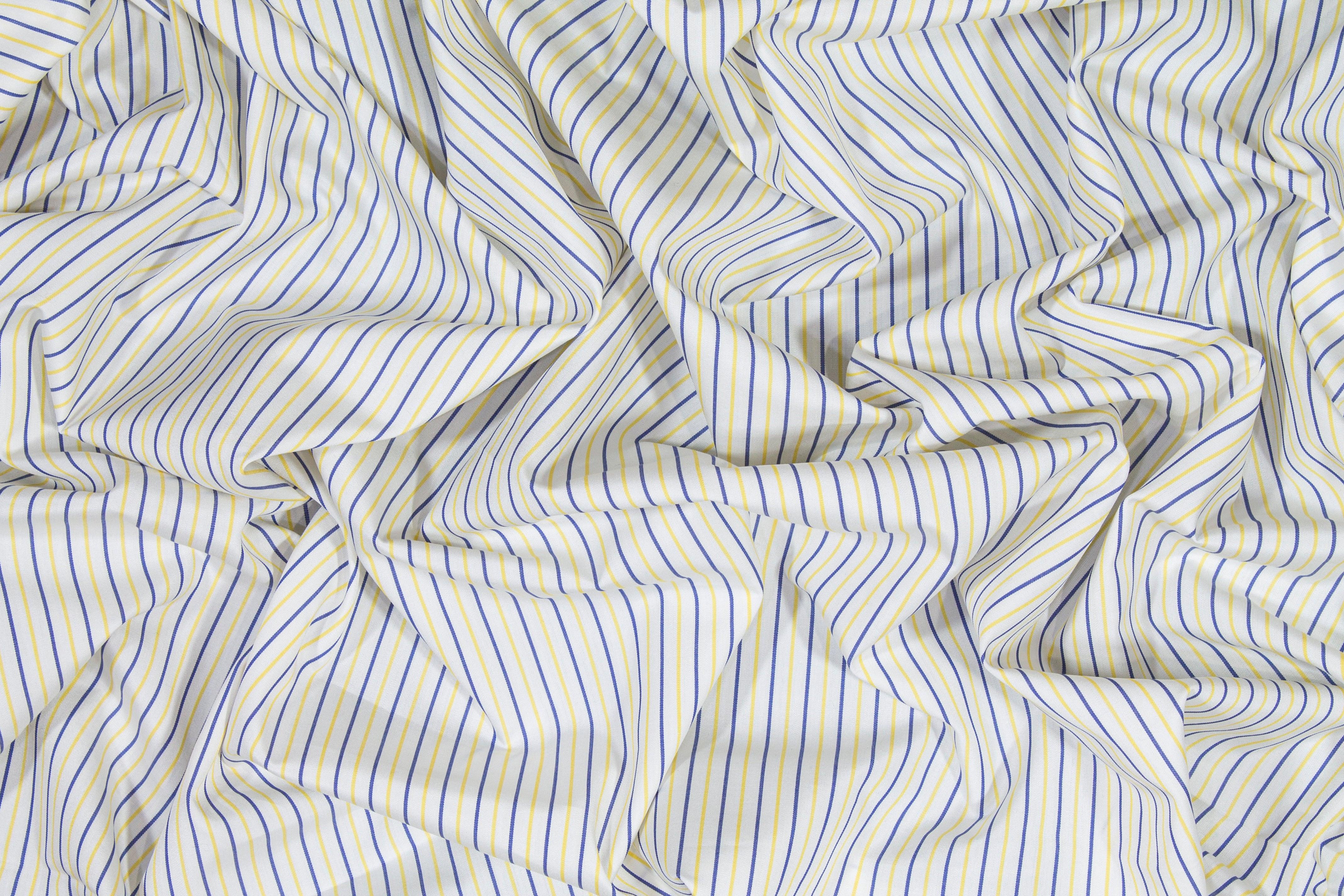Striped Cotton Shirting - Blue, Yellow, White - Prime Fabrics