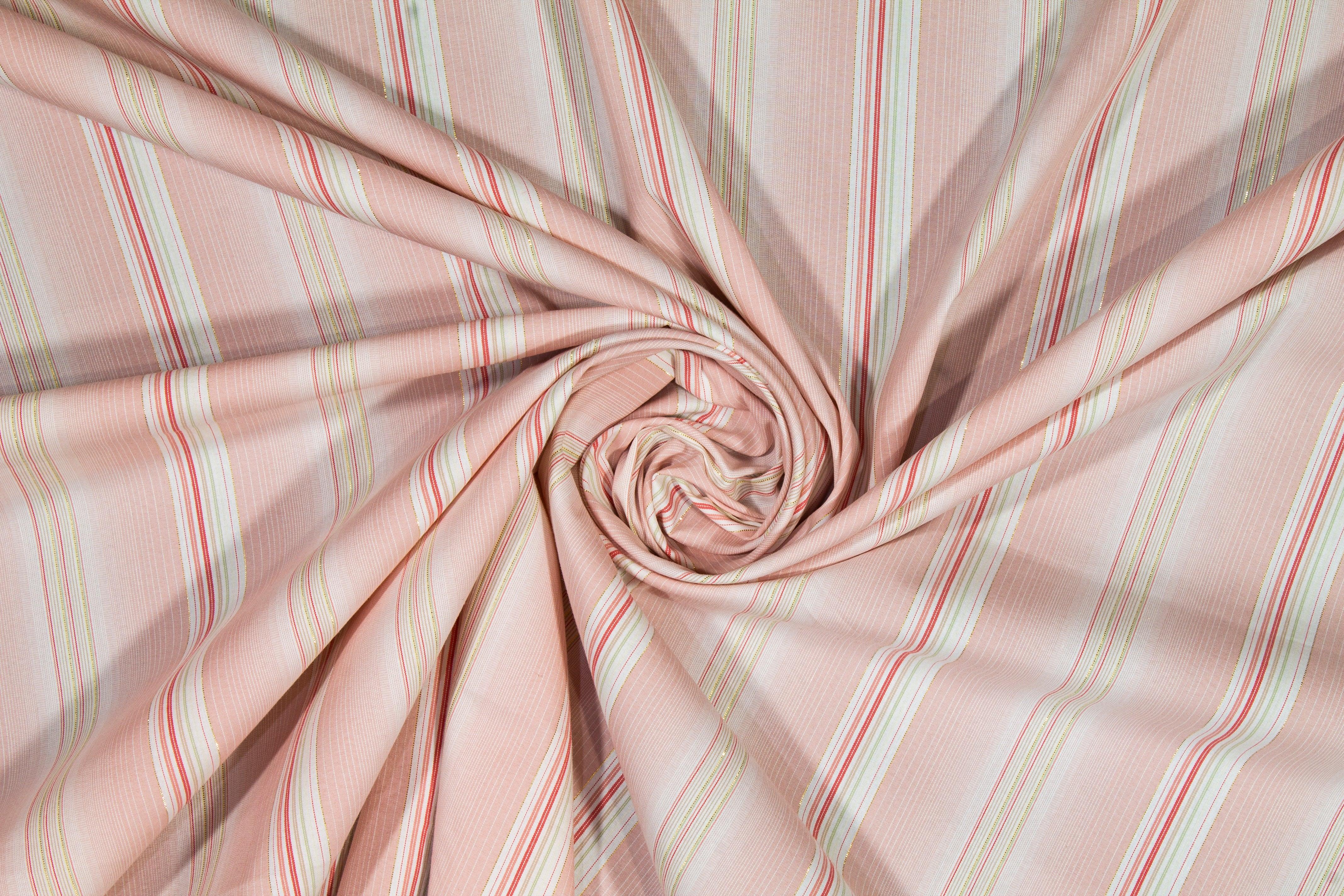 Metallic Striped Cotton - Pink, Gold, Green, White - Prime Fabrics