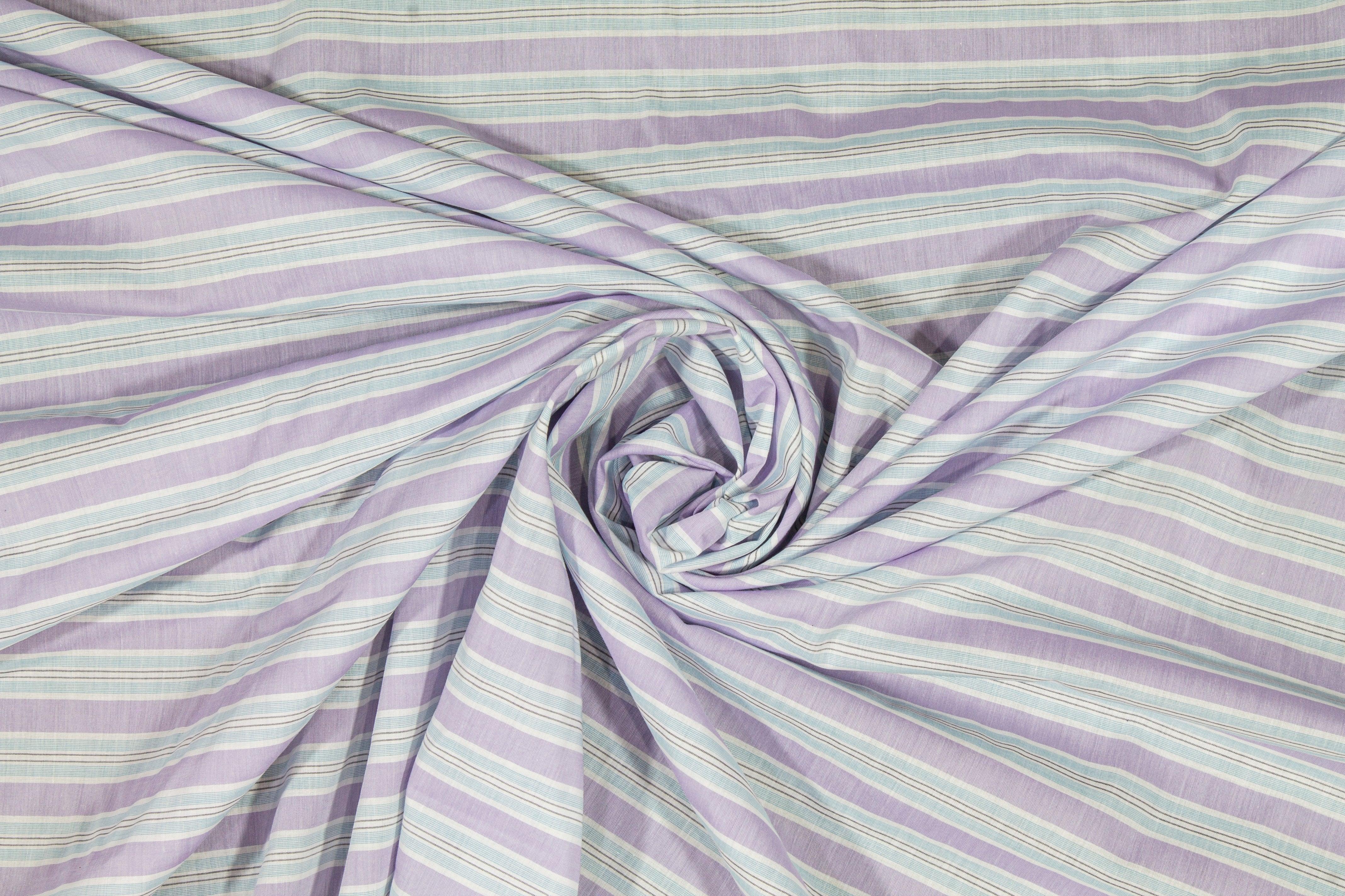 Striped Cotton Voile - Blue, Purple, White - Prime Fabrics