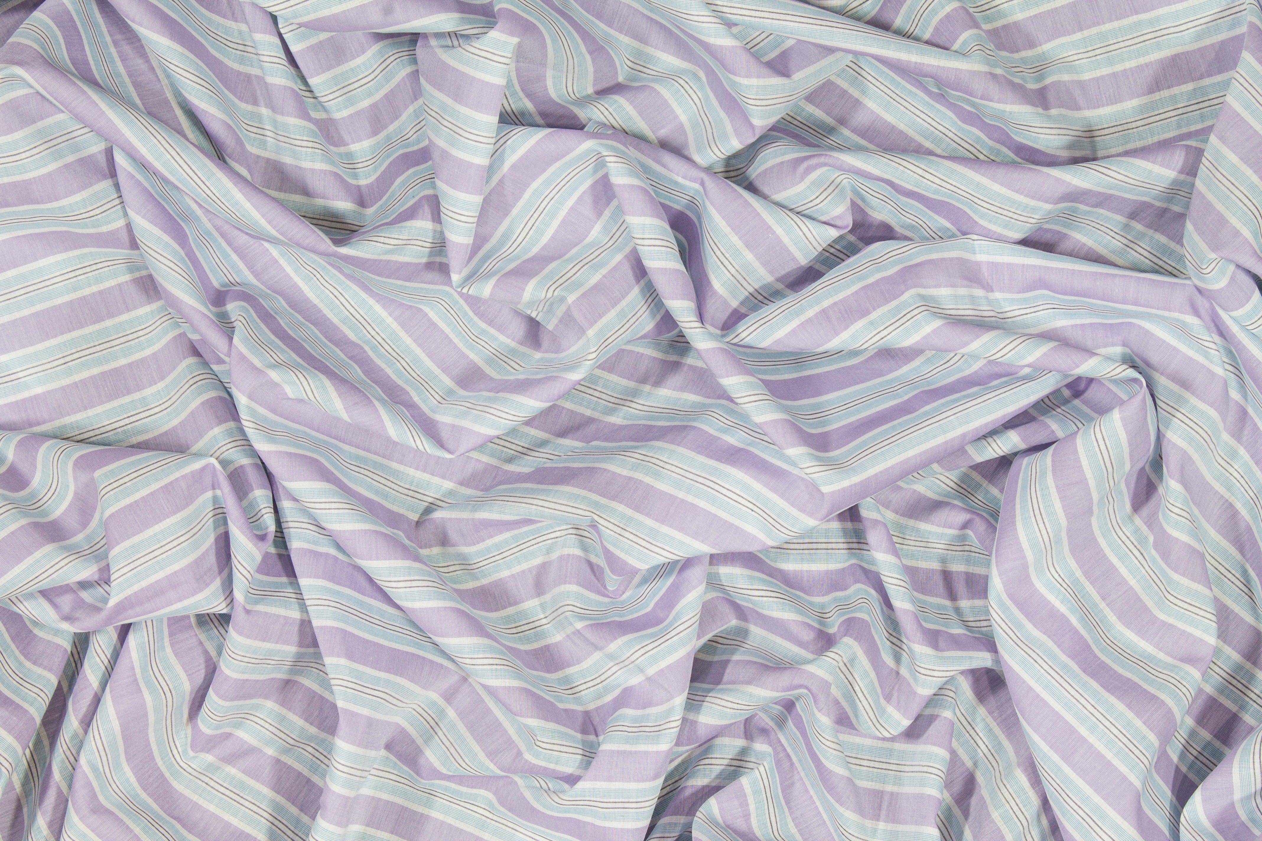Striped Cotton Voile - Blue, Purple, White - Prime Fabrics