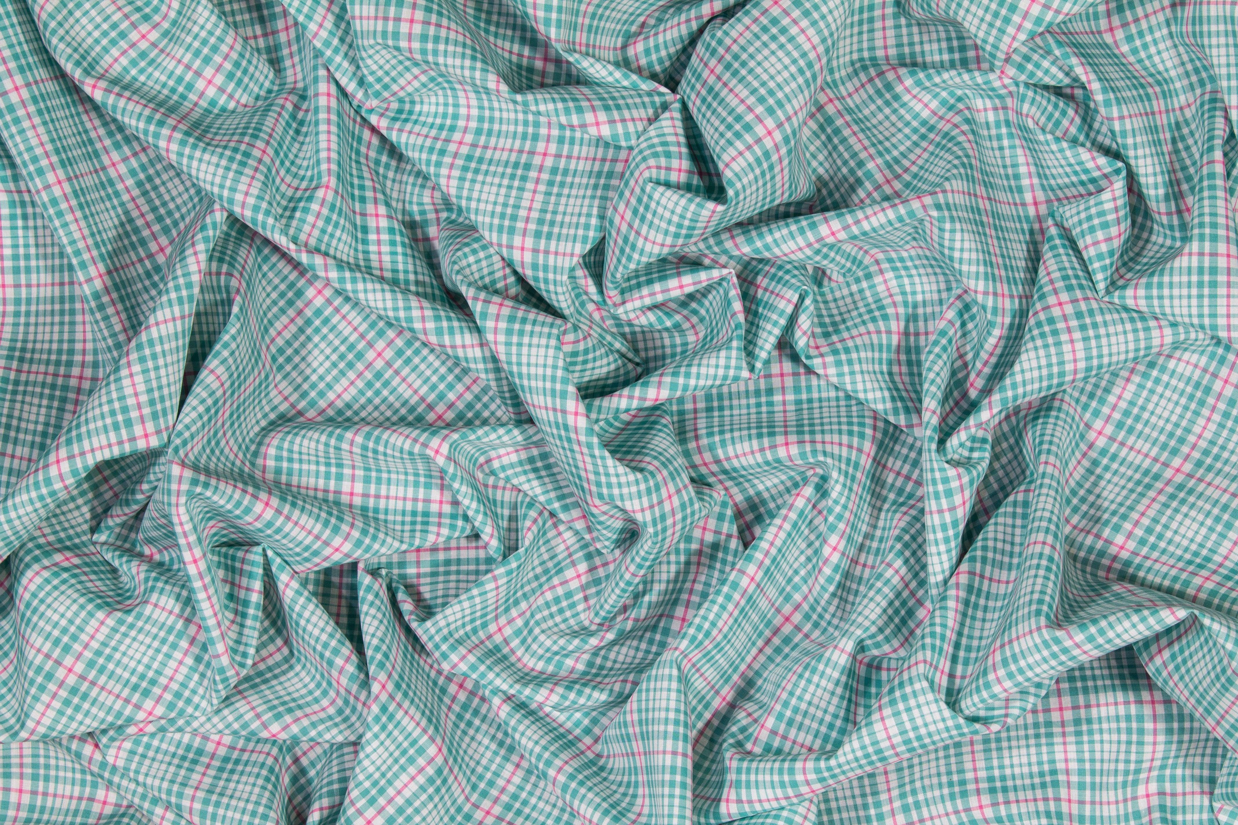 Plaid Cotton Shirting - Green, Pink, White - Prime Fabrics