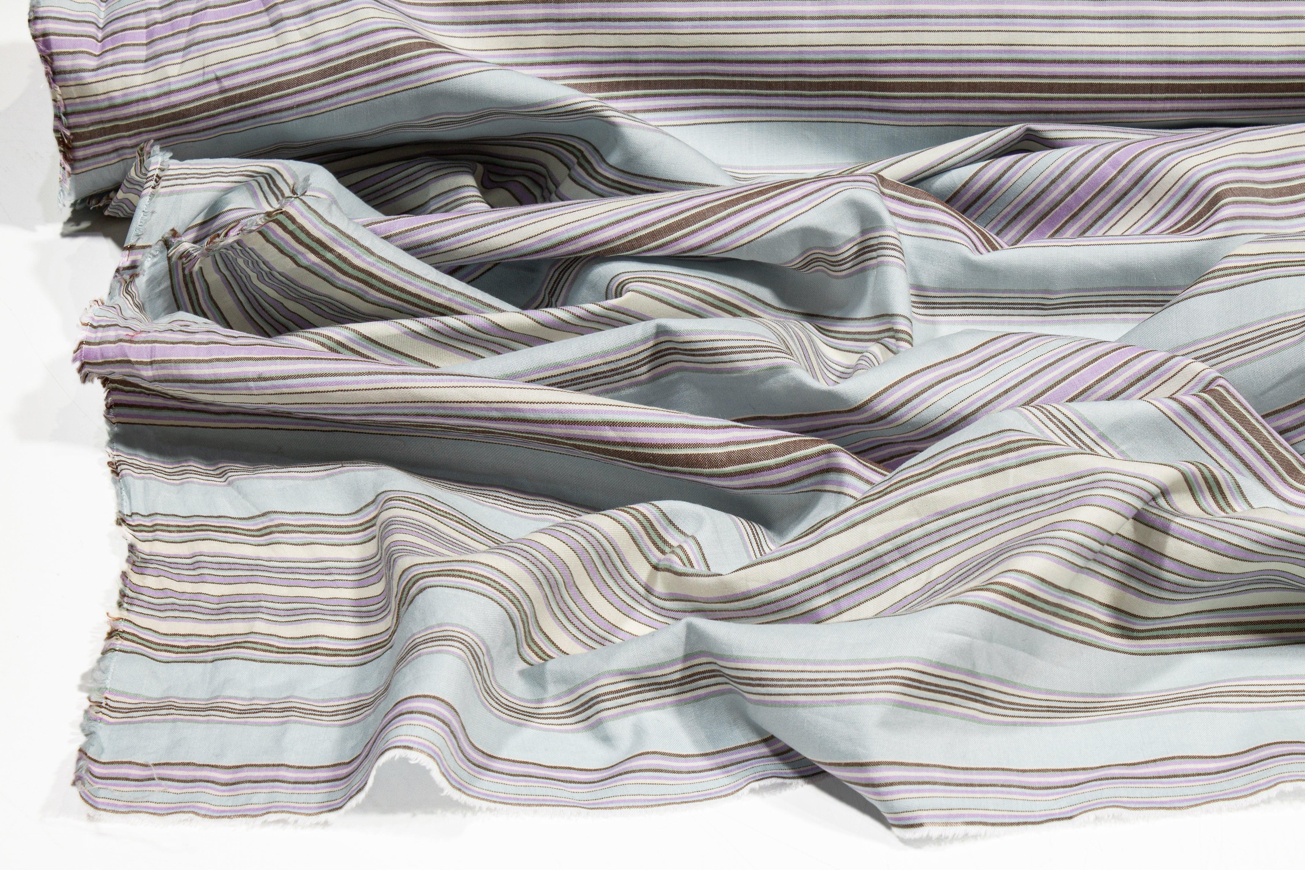 Striped Cotton Shirting - Blue, Purple, White - Prime Fabrics