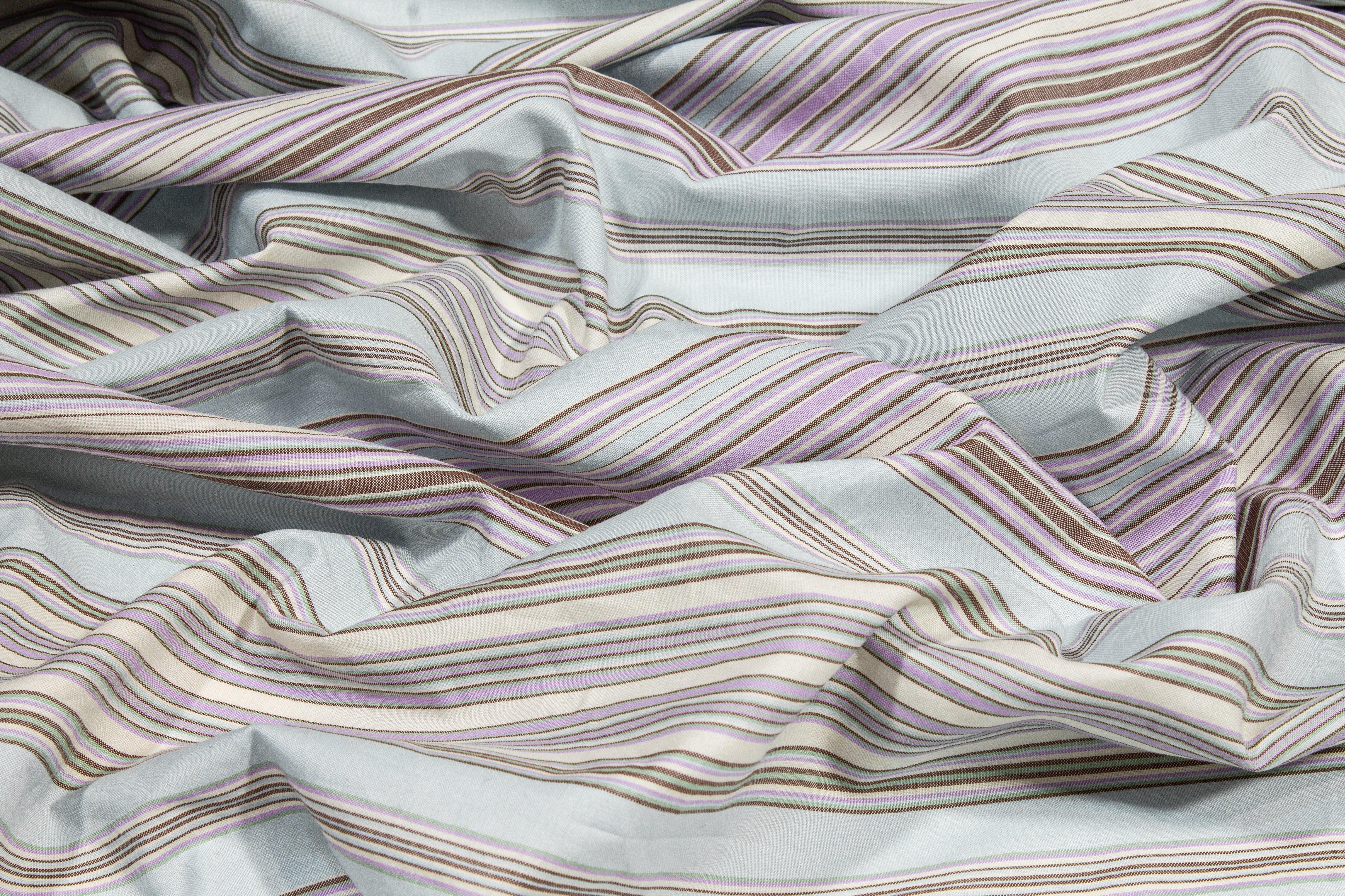 Striped Cotton Shirting - Blue, Purple, White - Prime Fabrics