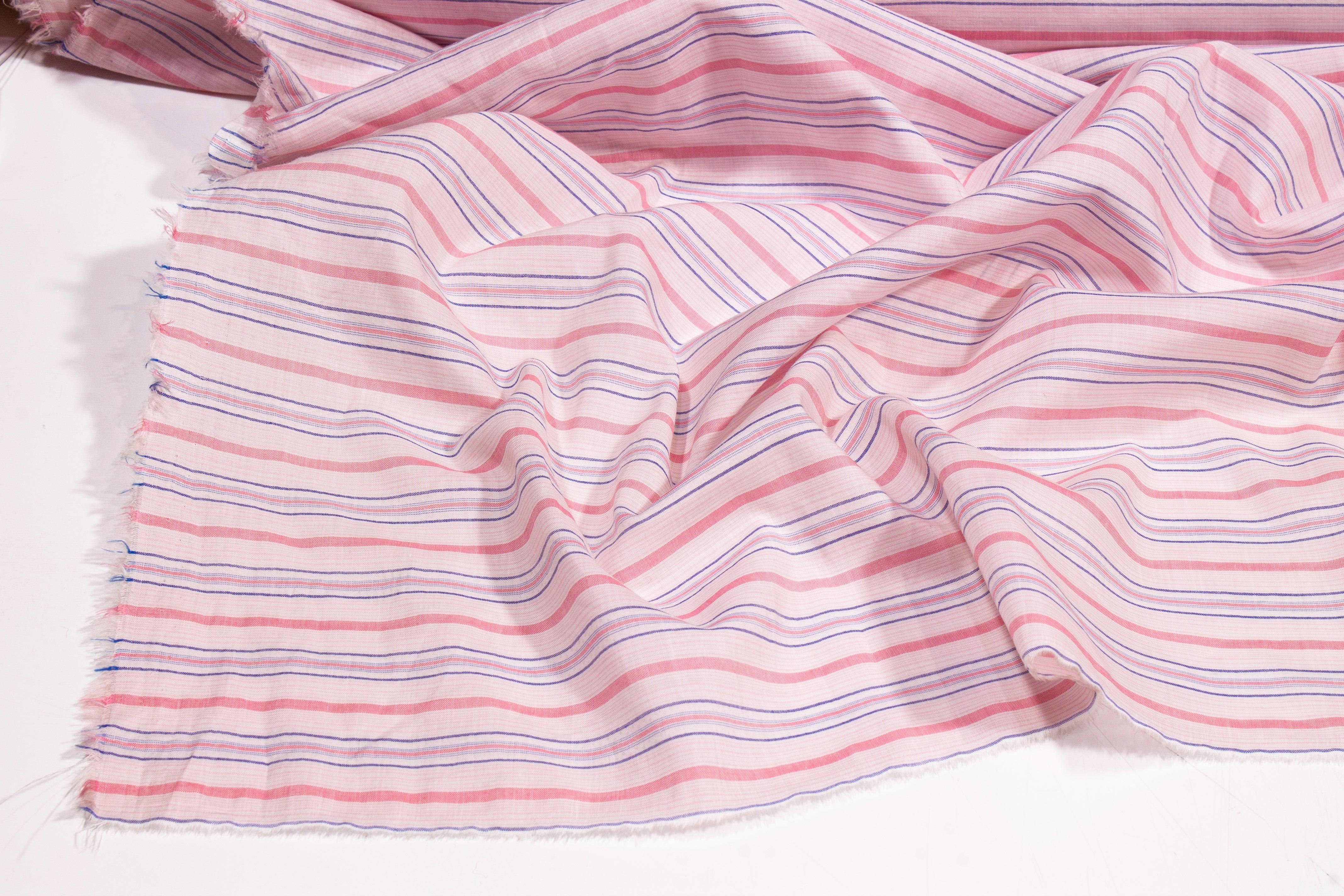 Striped Cotton Voile - Pink and Blue - Prime Fabrics