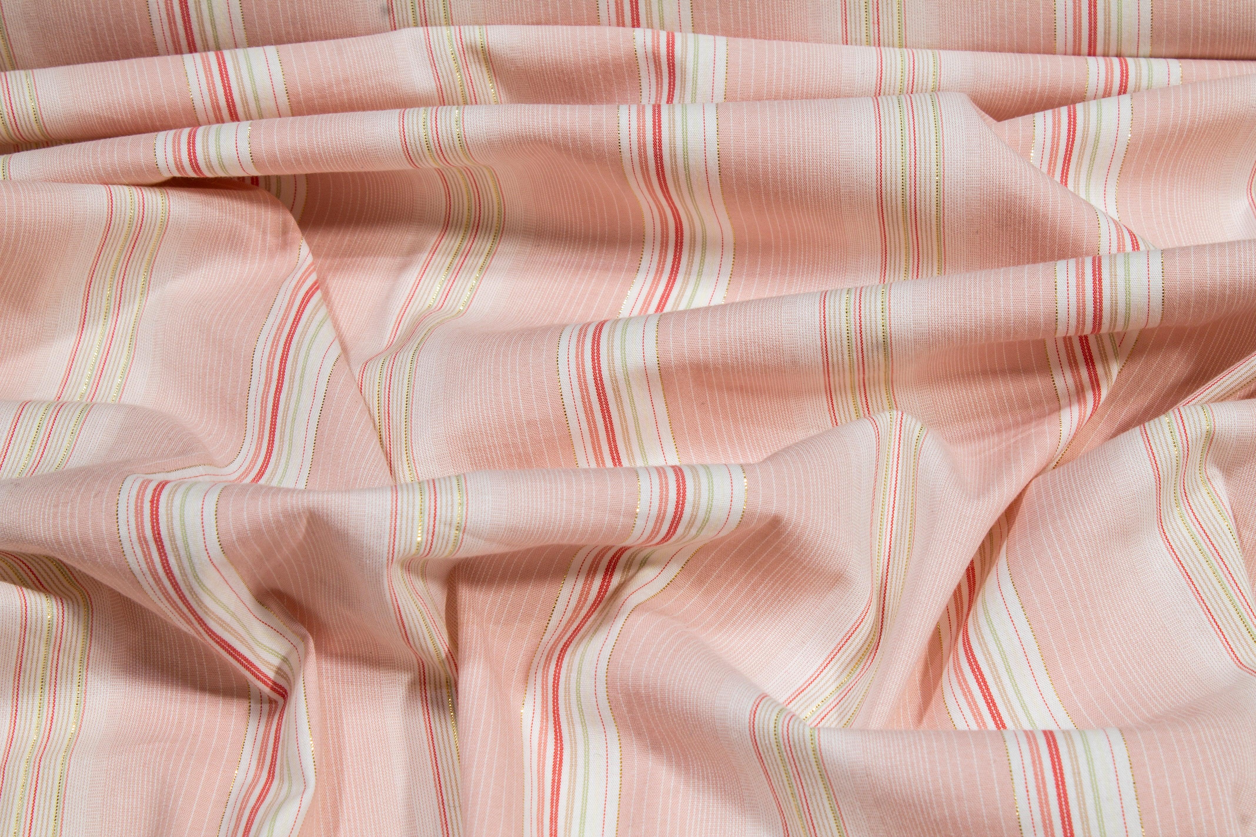 Metallic Striped Cotton - Pink, Gold, Green, White - Prime Fabrics