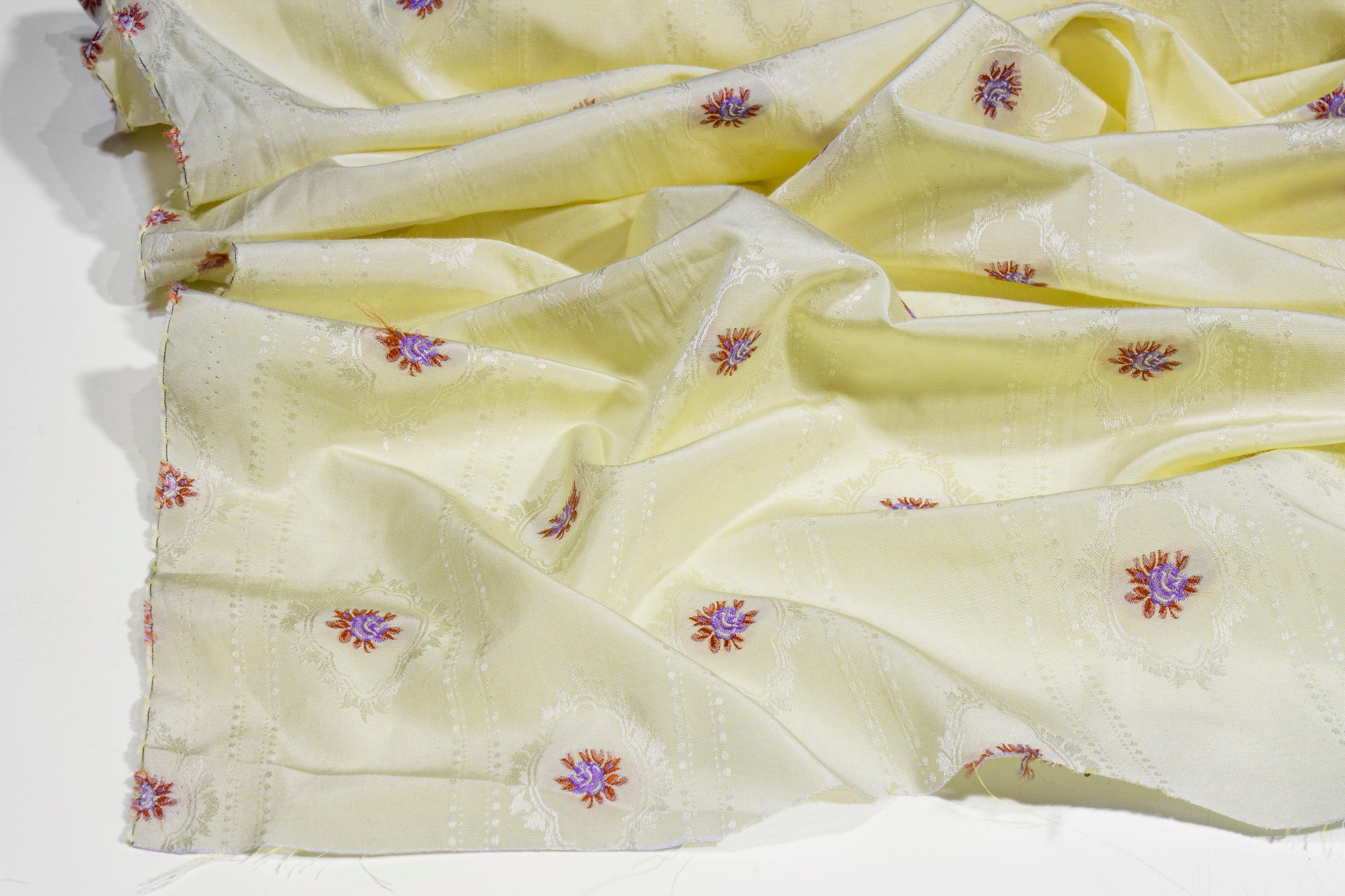 Embroidered Polyester Cotton Jacquard - Yellow - Prime Fabrics