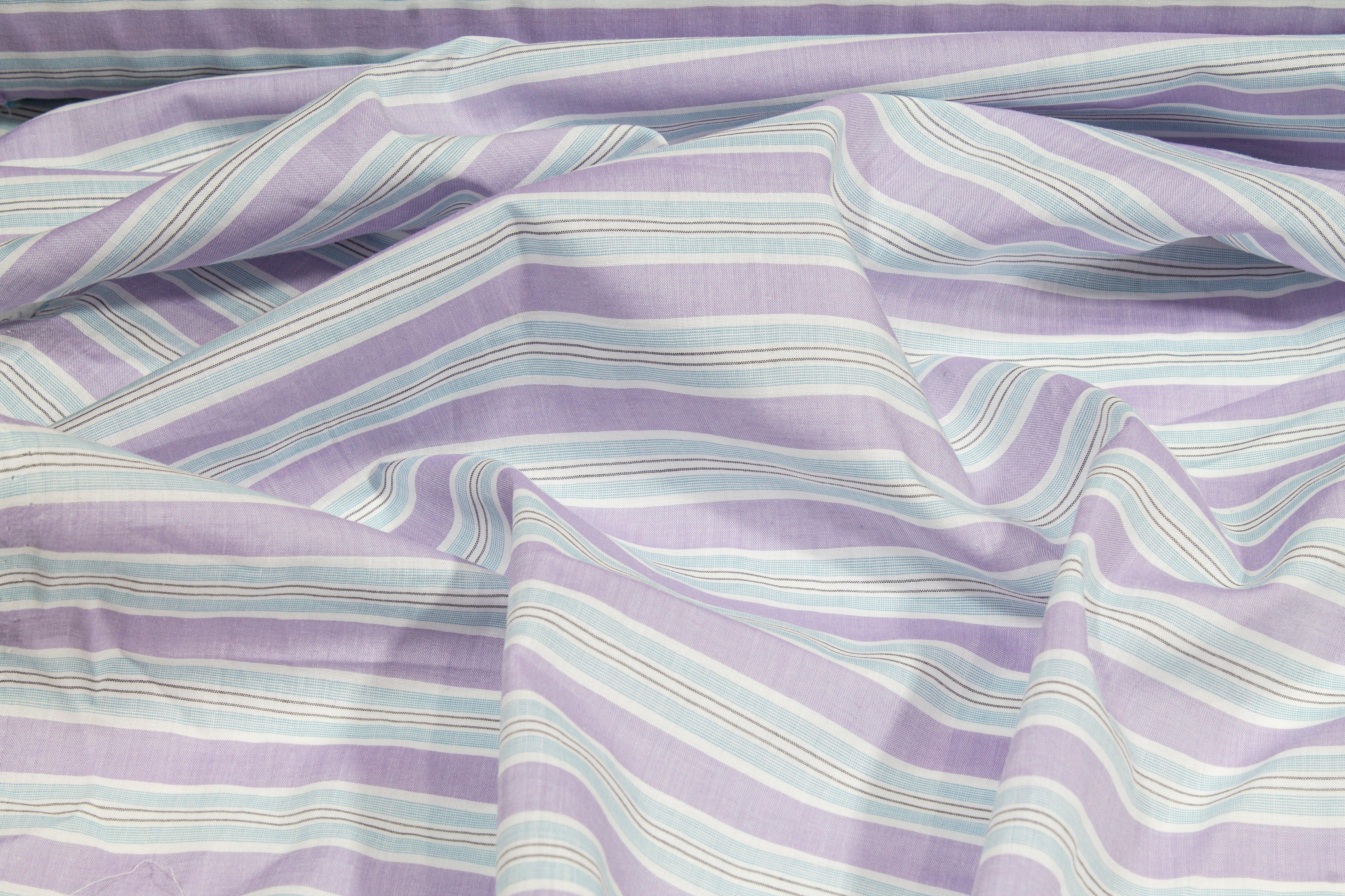 Striped Cotton Voile - Blue, Purple, White - Prime Fabrics