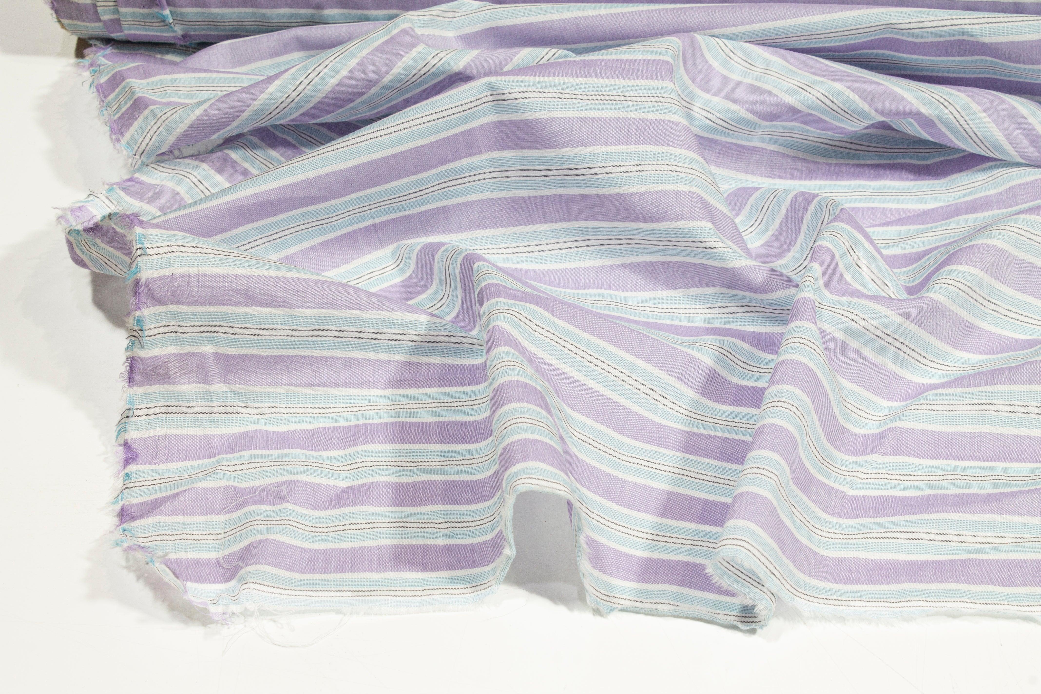 Striped Cotton Voile - Blue, Purple, White - Prime Fabrics