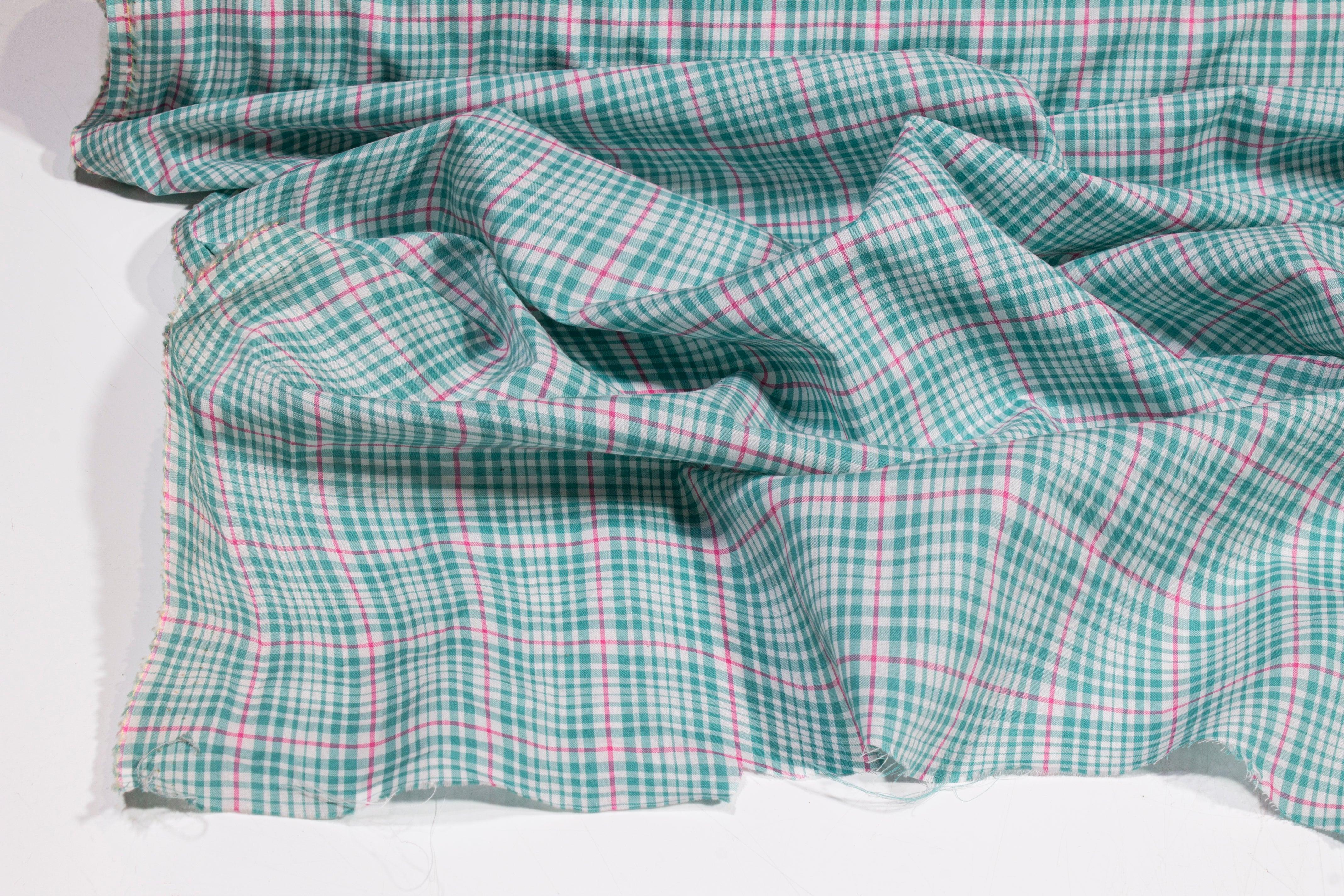 Plaid Cotton Shirting - Green, Pink, White - Prime Fabrics