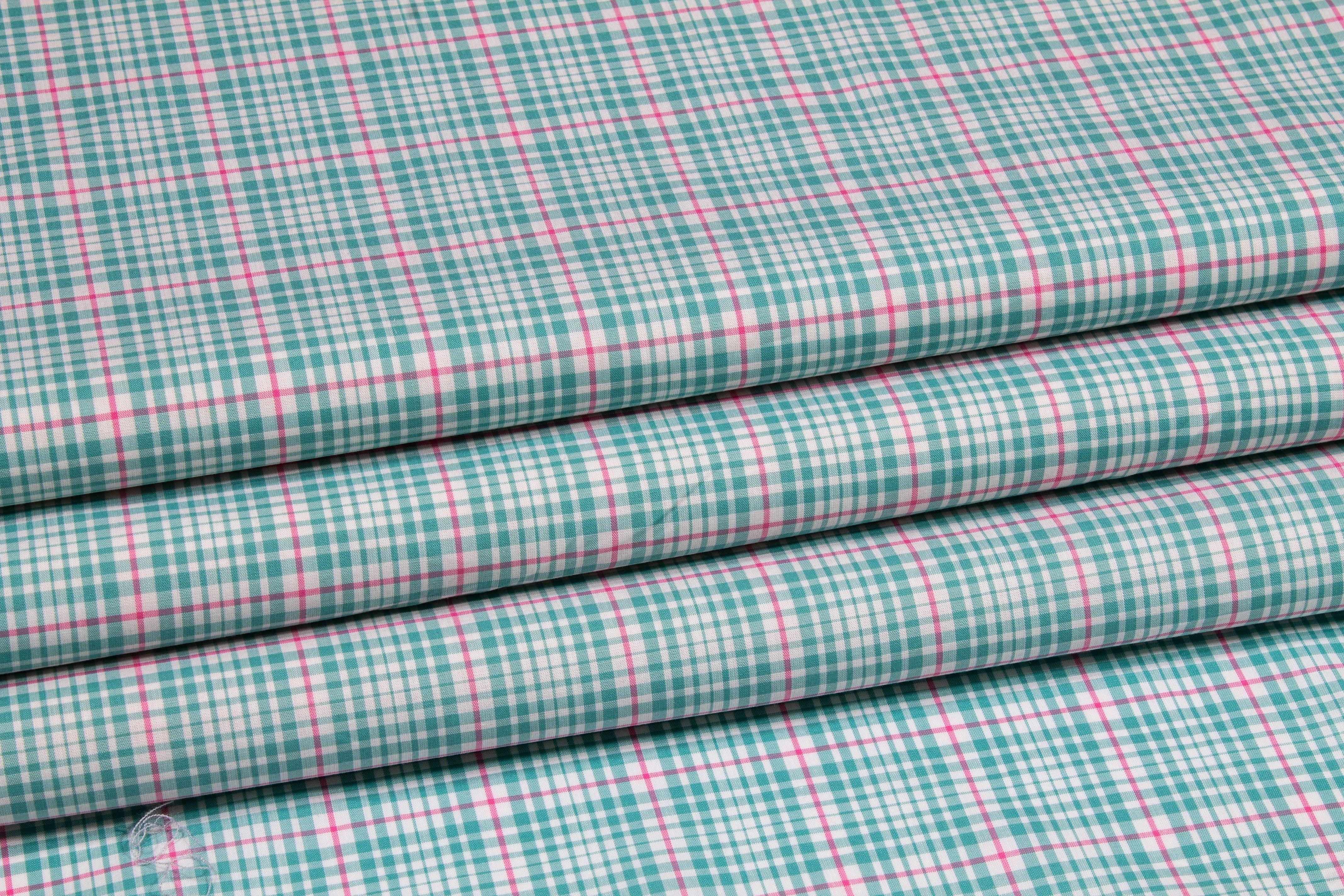 Plaid Cotton Shirting - Green, Pink, White - Prime Fabrics
