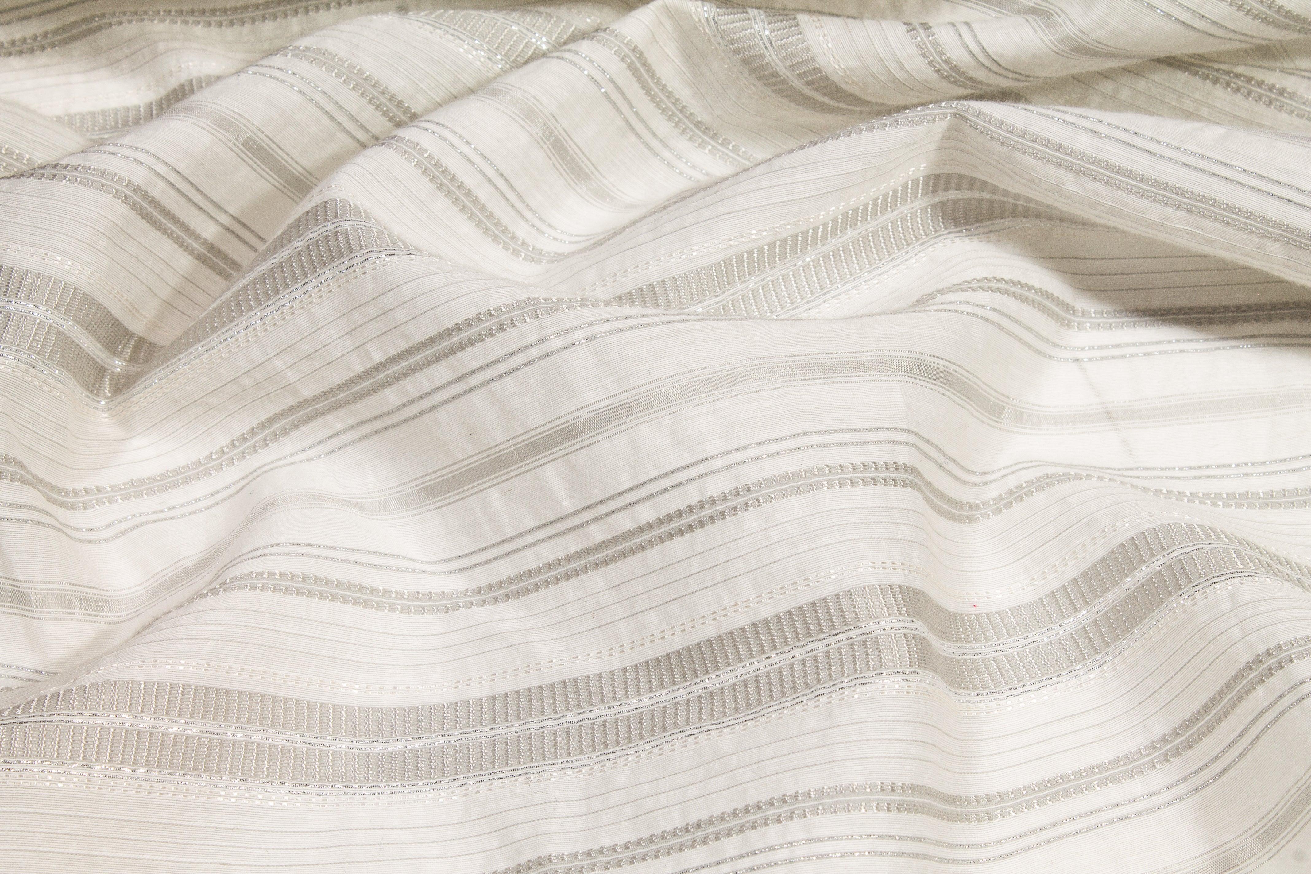 Metallic Striped Cotton Voile - Silver Off White - Prime Fabrics