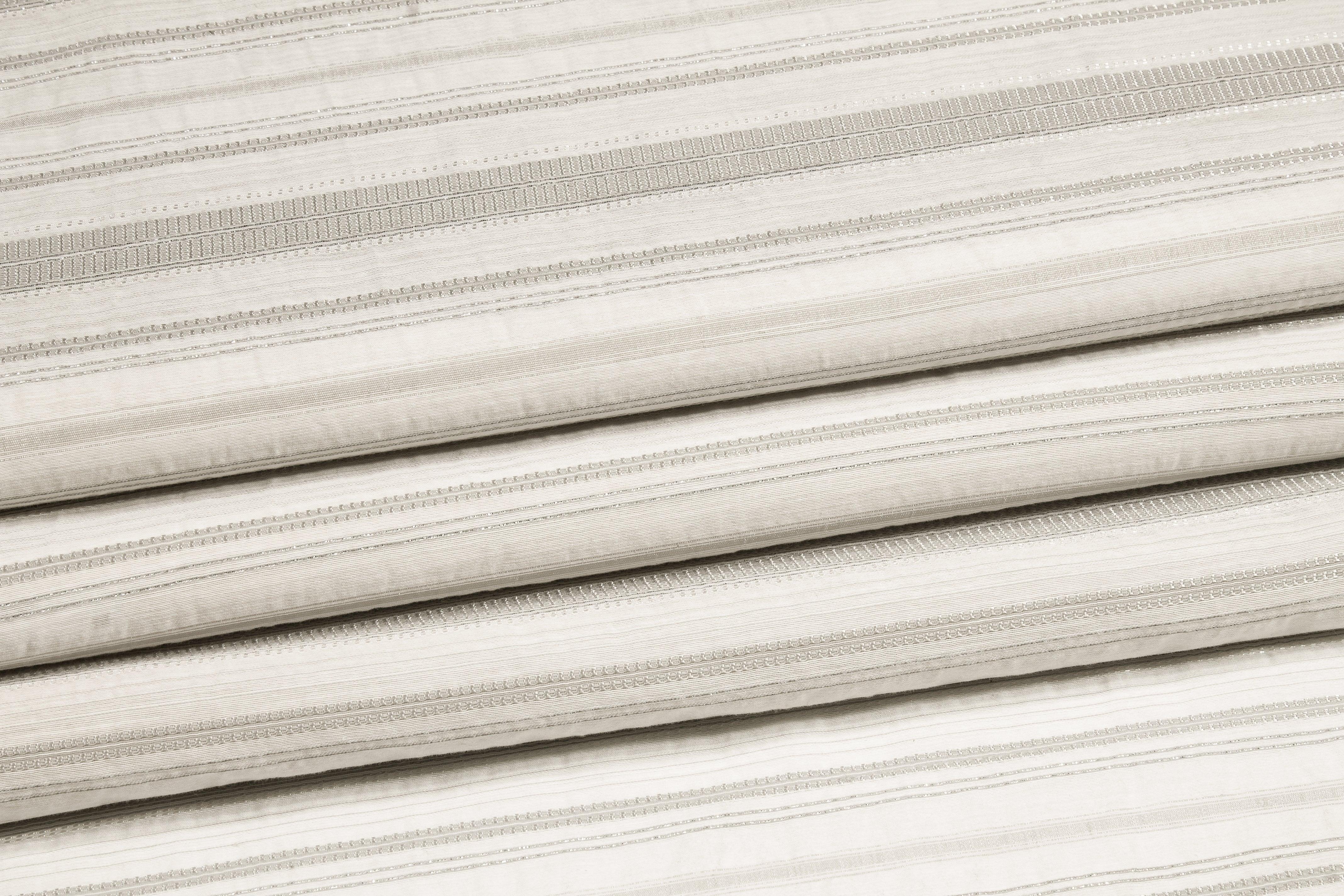 Metallic Striped Cotton Voile - Silver Off White - Prime Fabrics