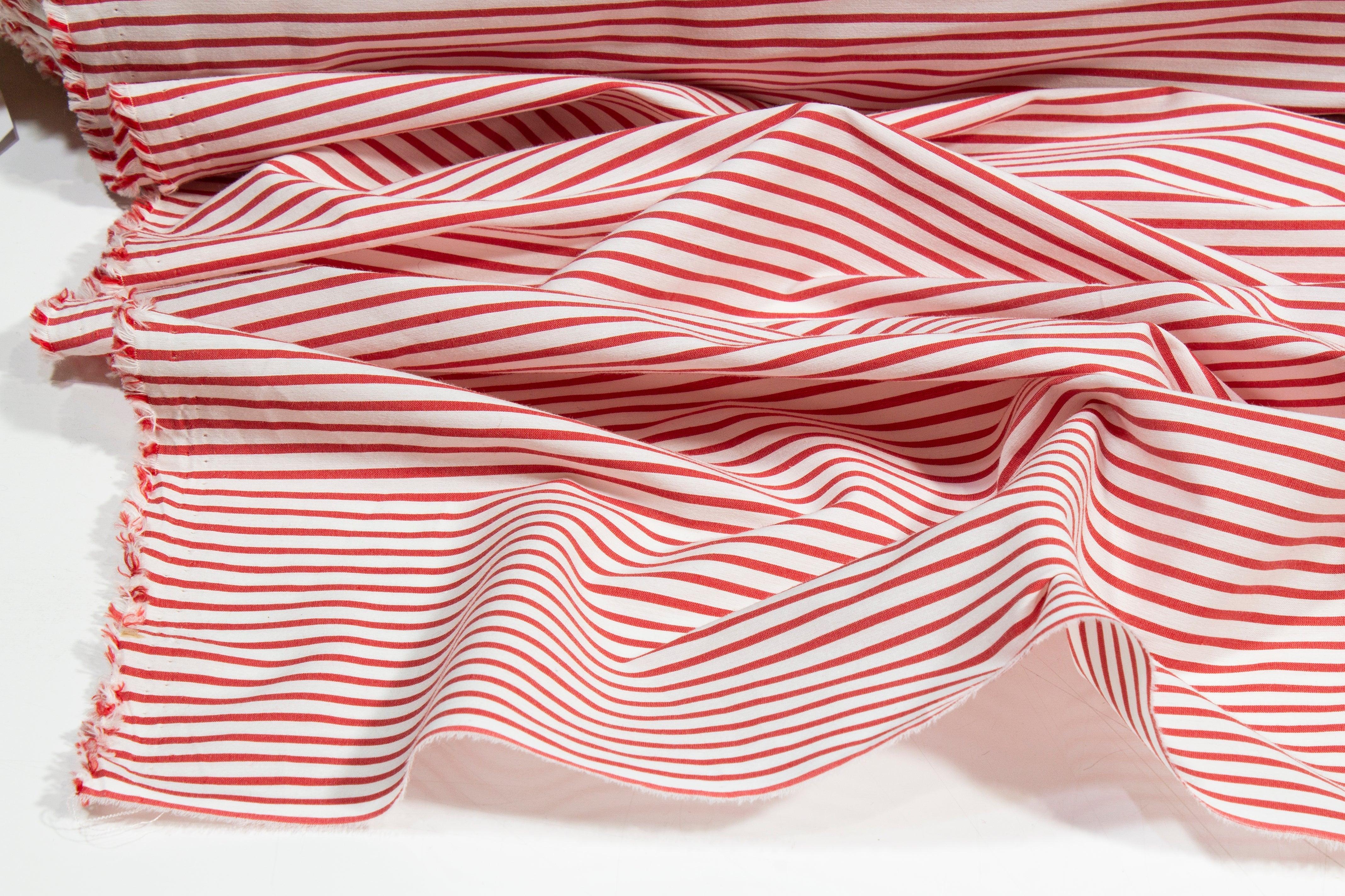 Striped Cotton Shirting - Red and White - Prime Fabrics