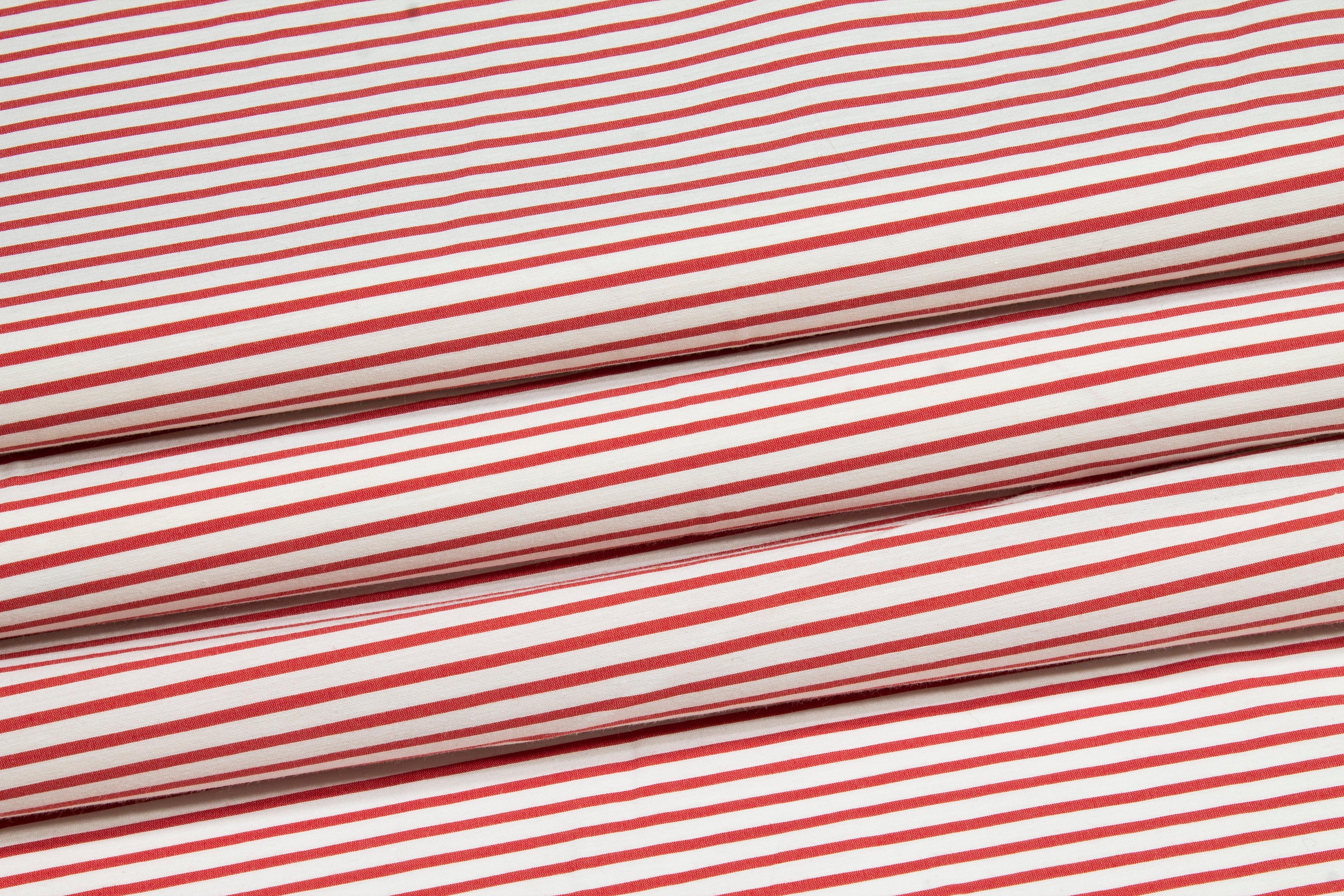 Striped Cotton Shirting - Red and White - Prime Fabrics
