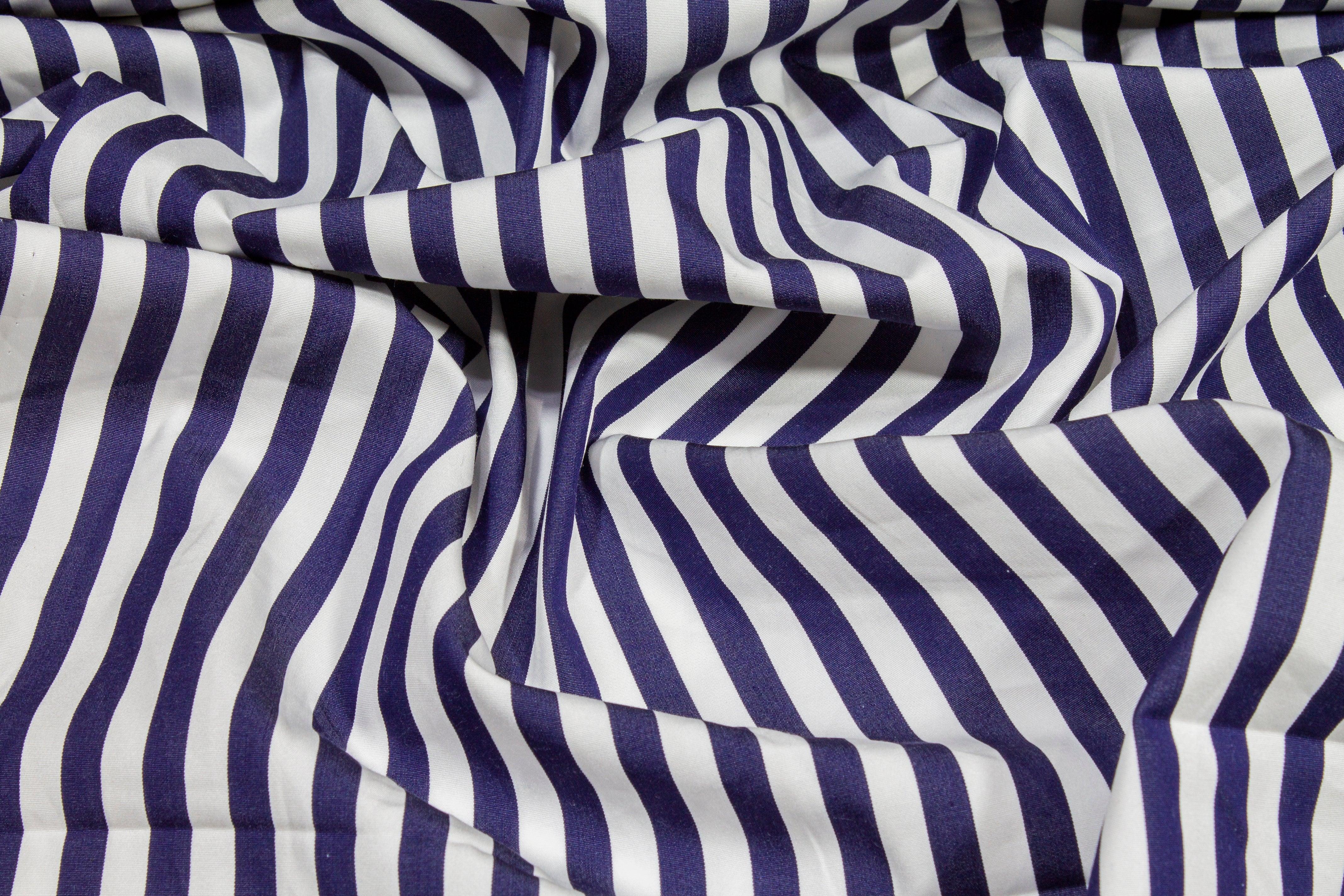 Striped Cotton Shirting - Navy and White - Prime Fabrics