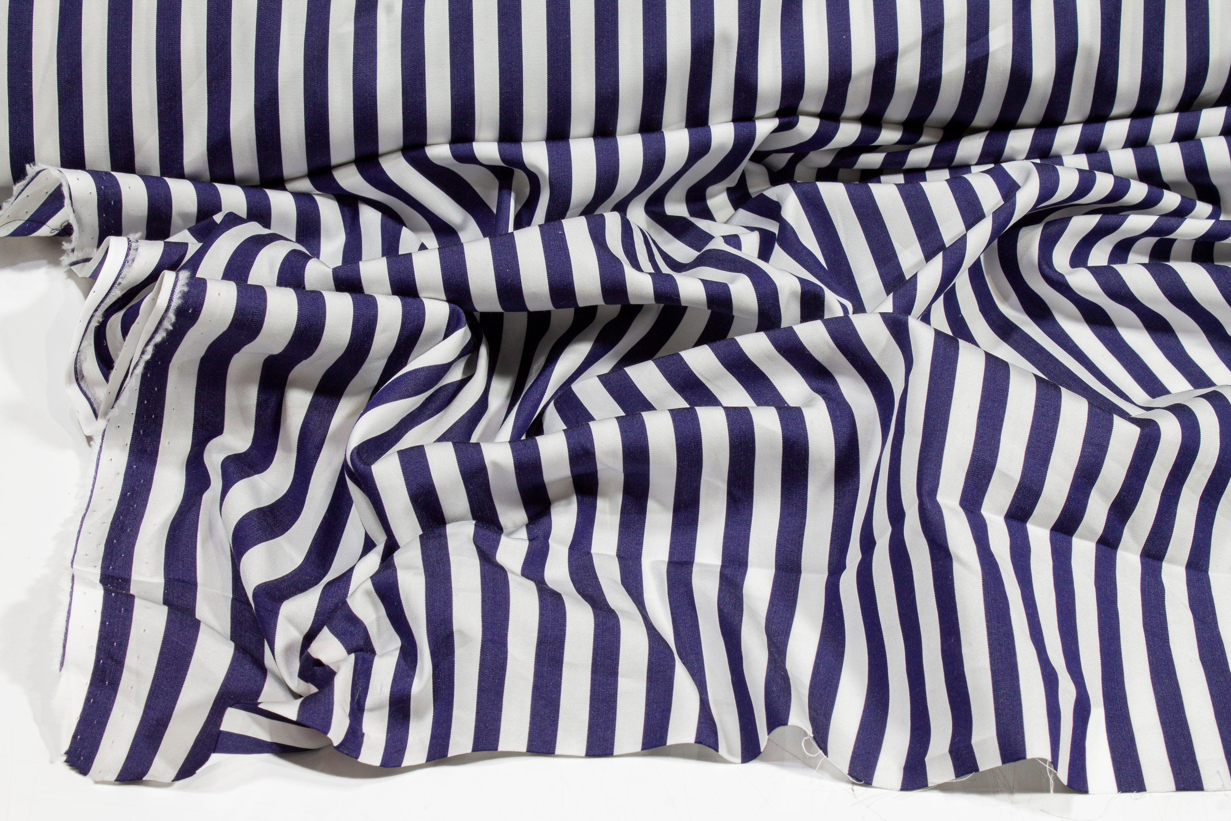 Striped Cotton Shirting - Navy and White - Prime Fabrics