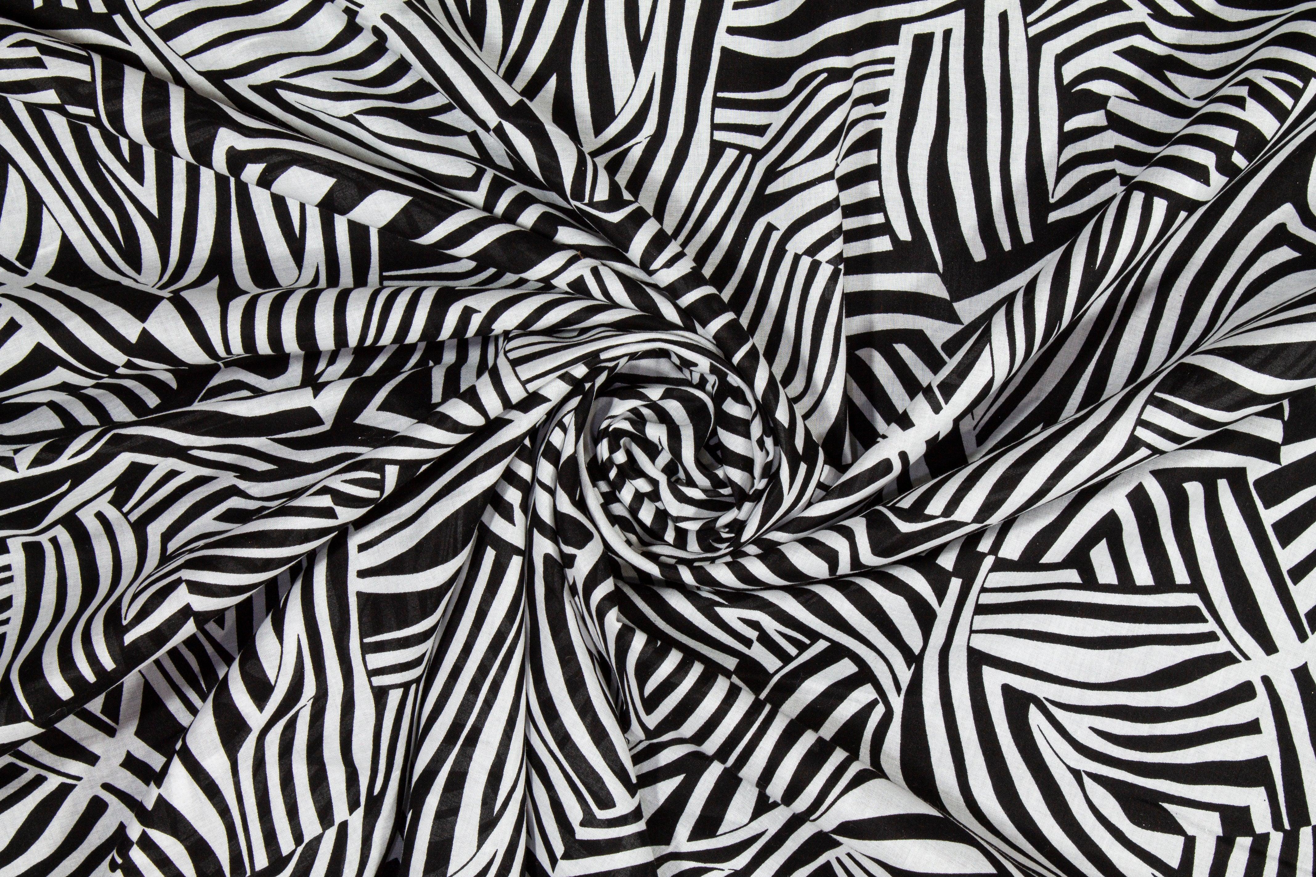 Abstract Zebra Print Cotton Voile - Black and White - Prime Fabrics