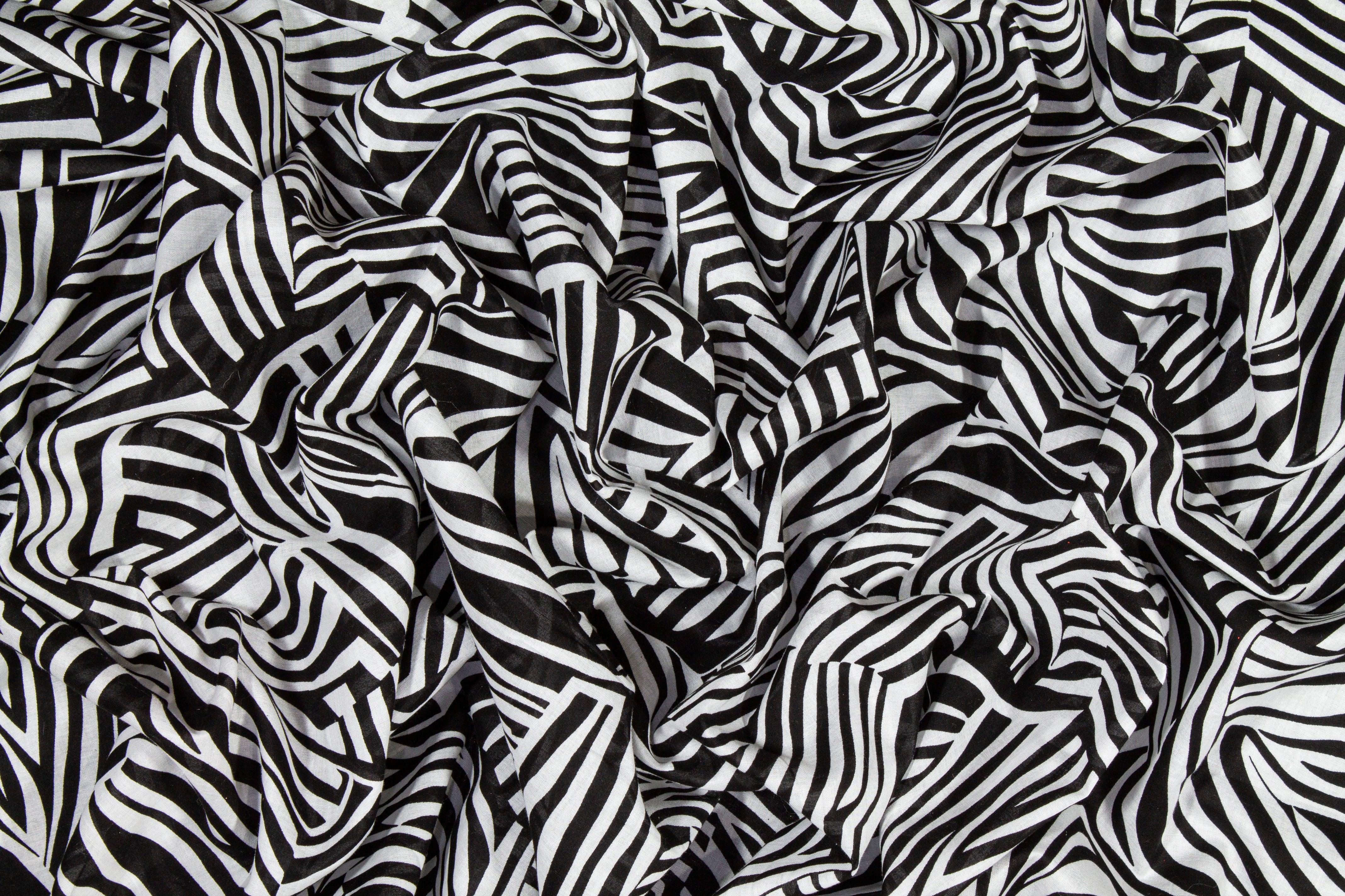Abstract Zebra Print Cotton Voile - Black and White - Prime Fabrics