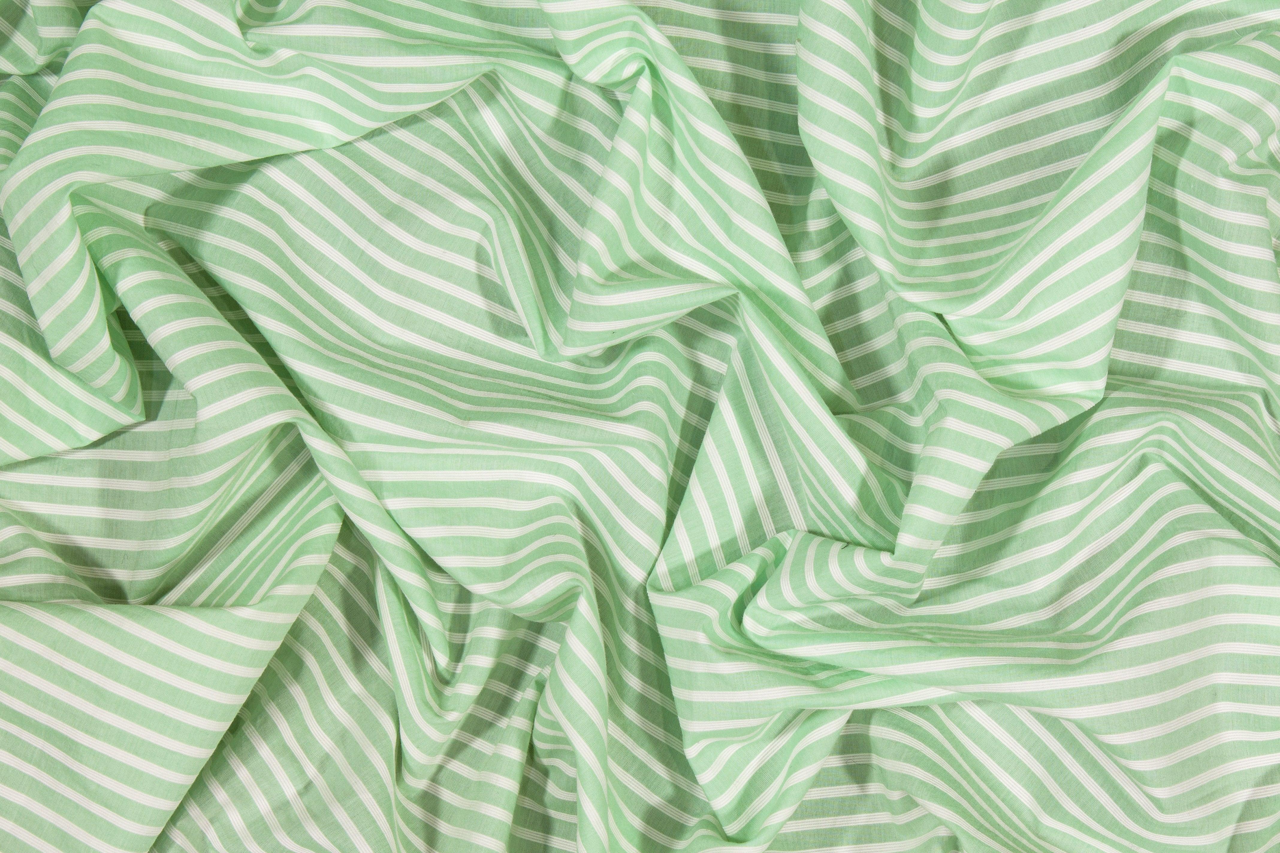 Striped Cotton Voile - Green and White - Prime Fabrics