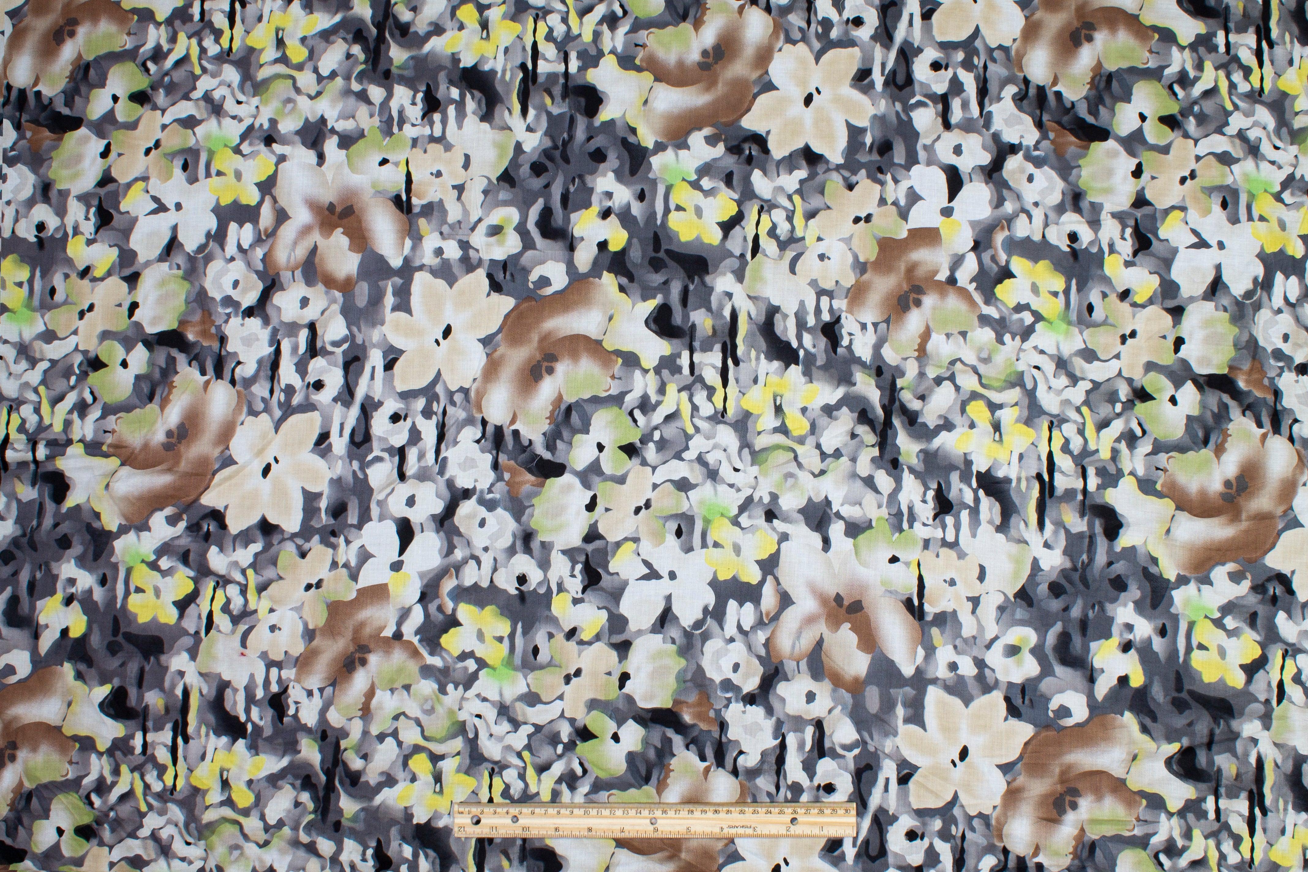 Camo Floral Cotton Voile - Gray, Brown, Green - Prime Fabrics