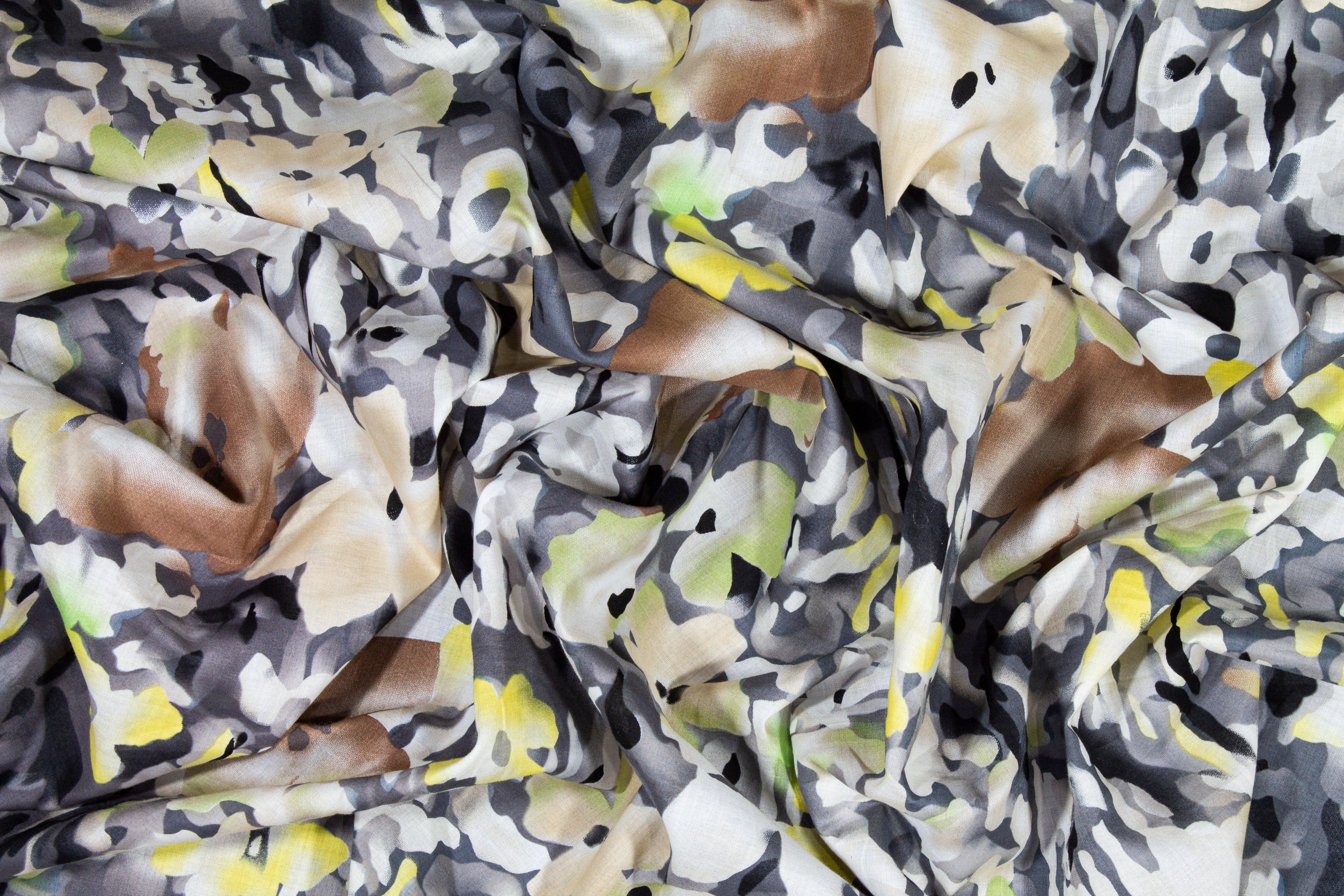 Camo Floral Cotton Voile - Gray, Brown, Green - Prime Fabrics