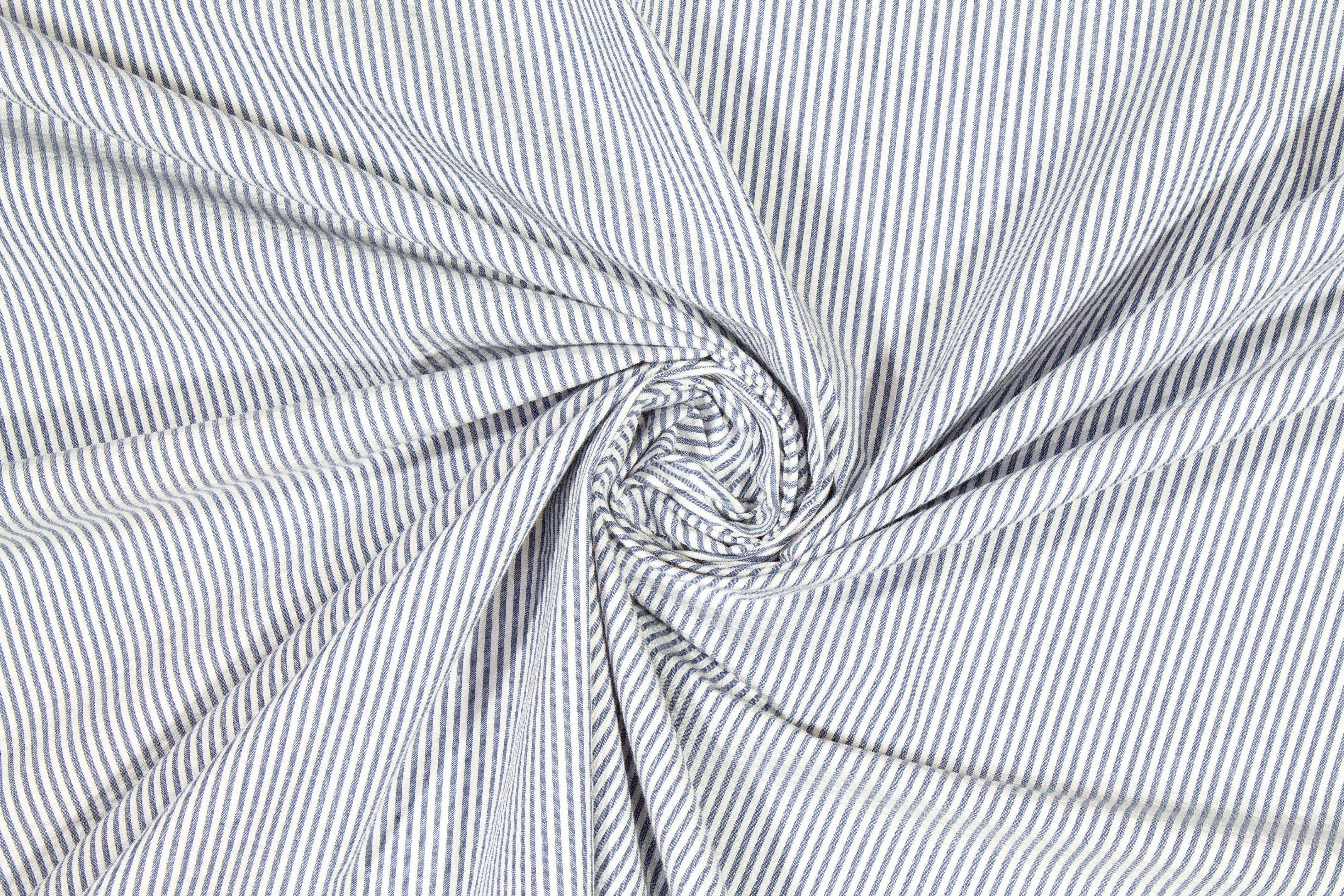 Striped Seersucker Cotton - Blue and White - Prime Fabrics