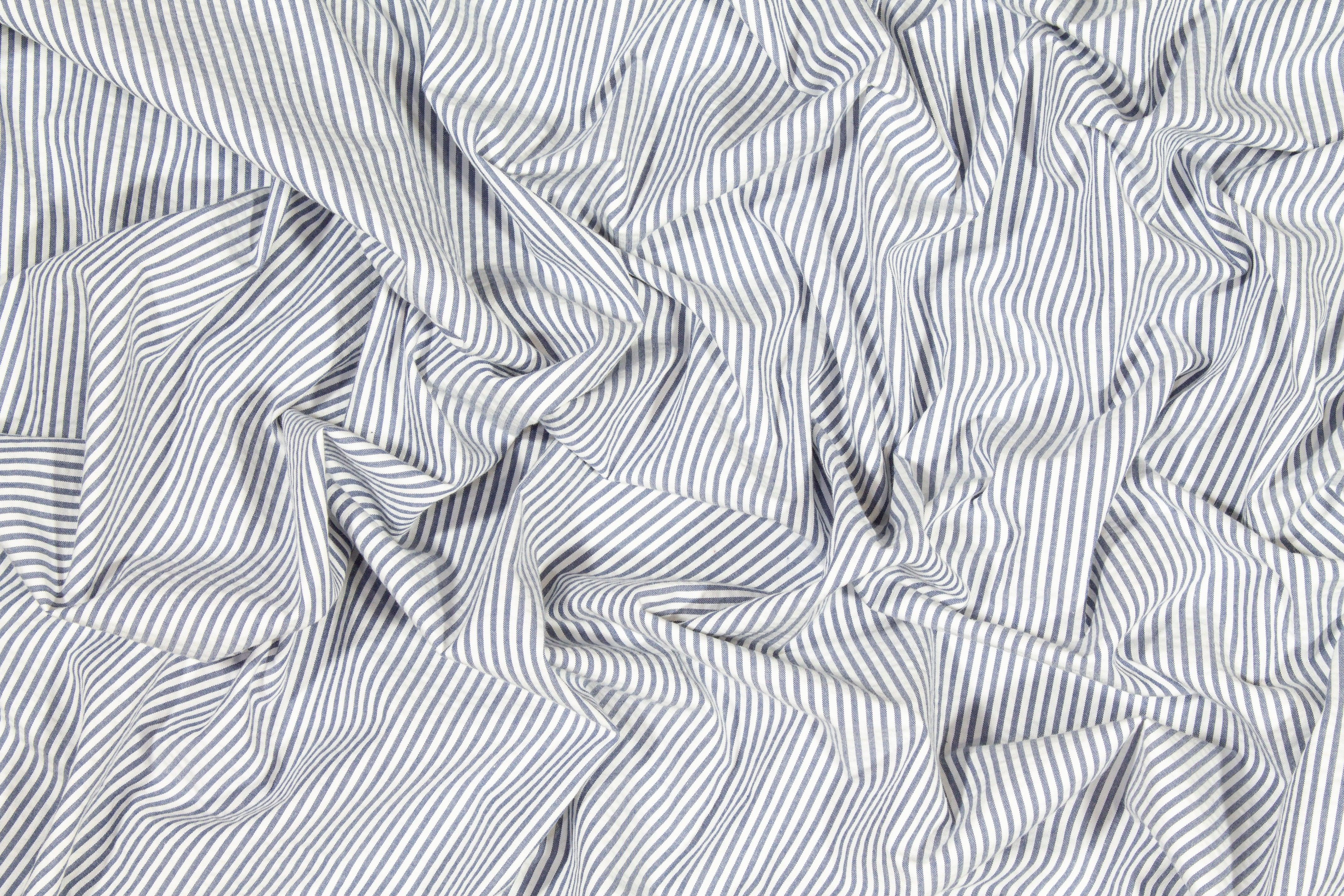 Striped Seersucker Cotton - Blue and White - Prime Fabrics