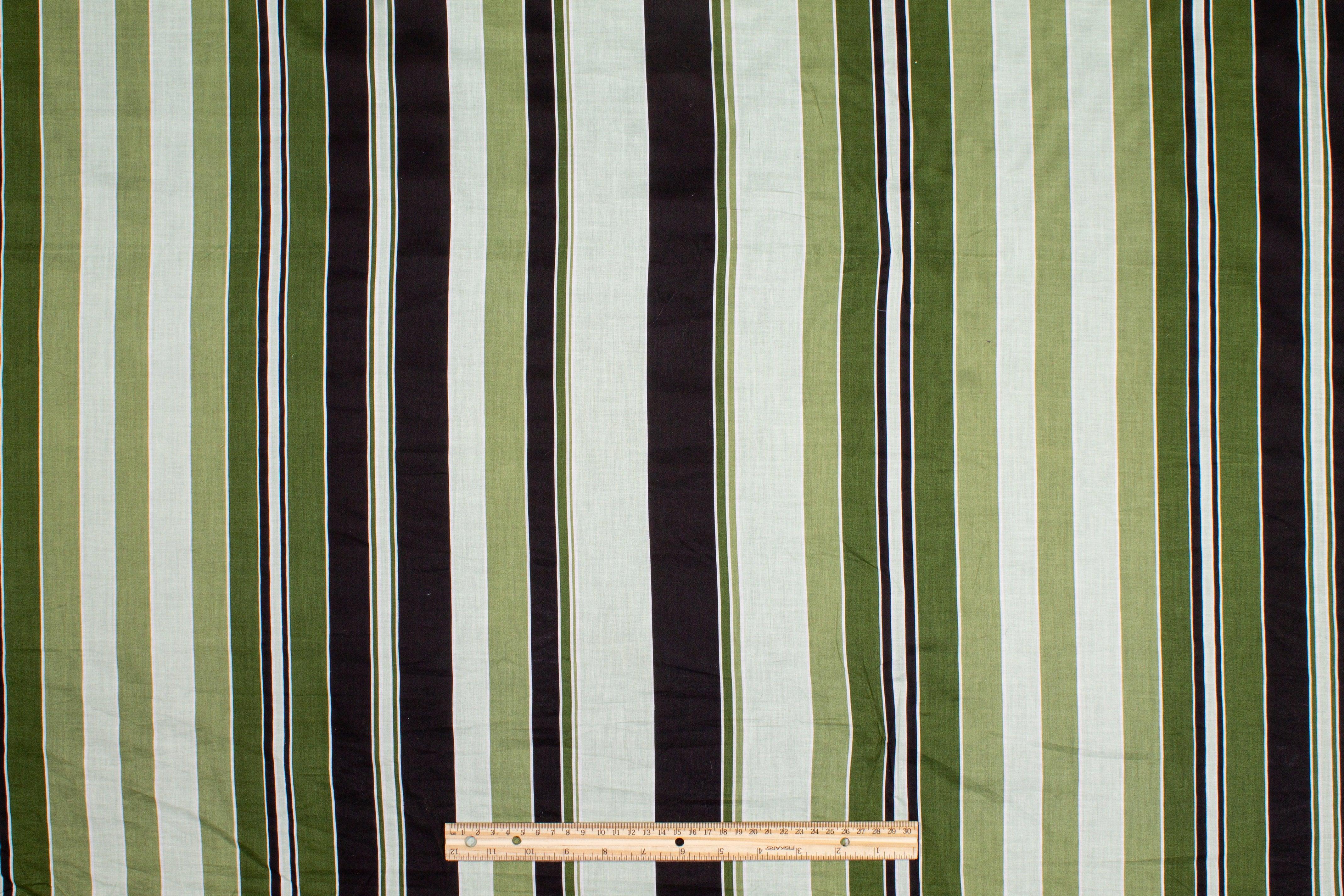 Striped Cotton Voile - Green and Black - Prime Fabrics