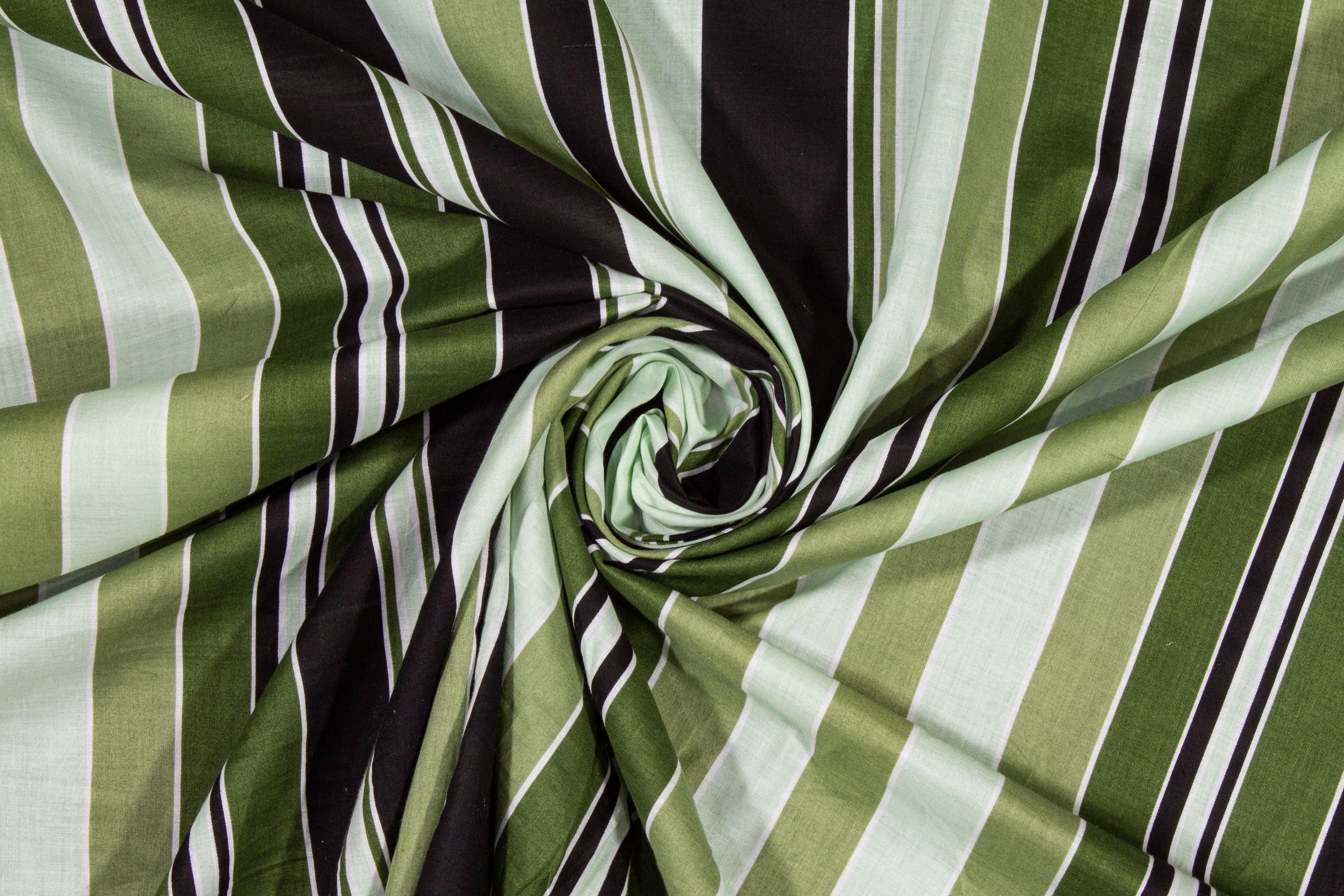 Striped Cotton Voile - Green and Black - Prime Fabrics