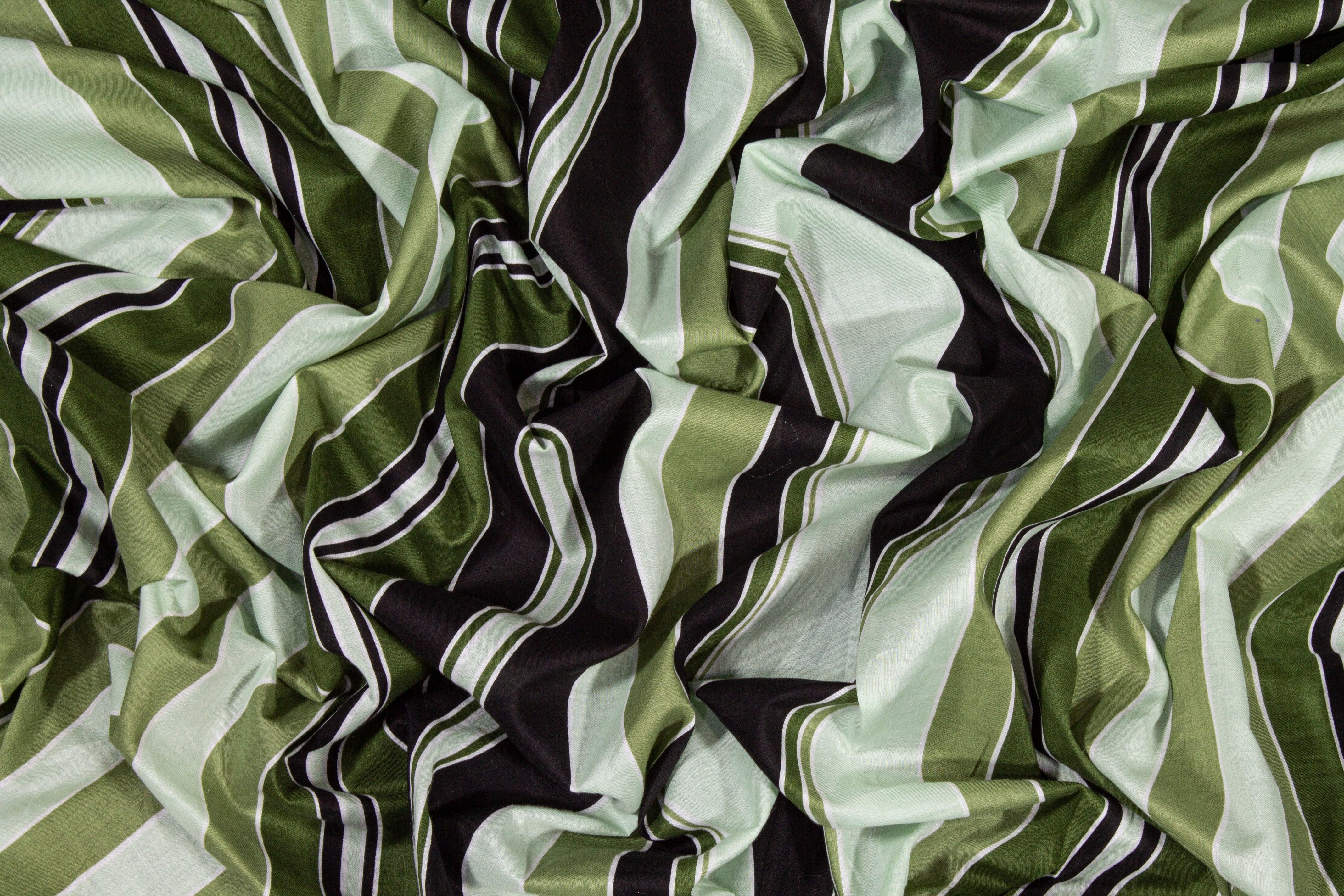Striped Cotton Voile - Green and Black - Prime Fabrics