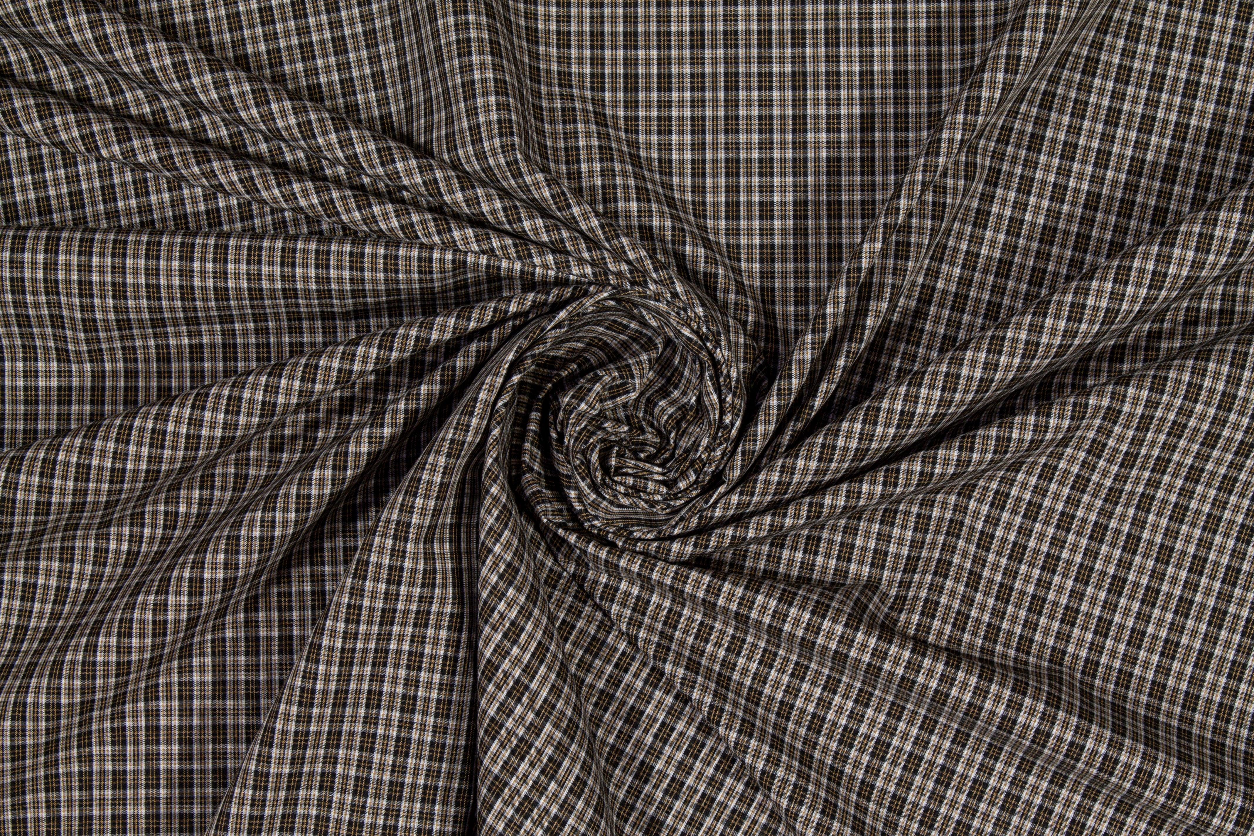 Checked Cotton Shirting - Brown Gray - Prime Fabrics
