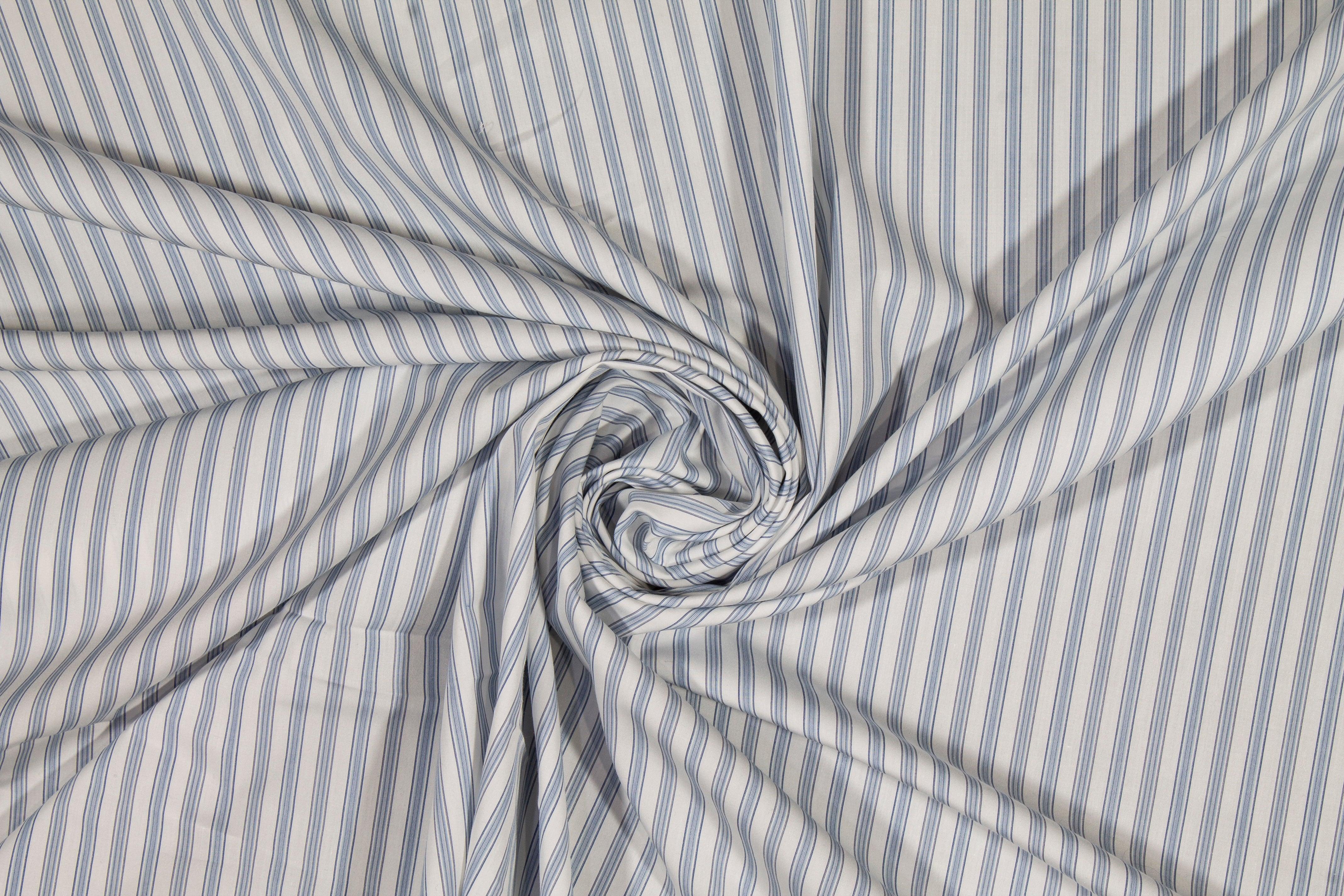 Striped Cotton Shirting - Blue and White - Prime Fabrics