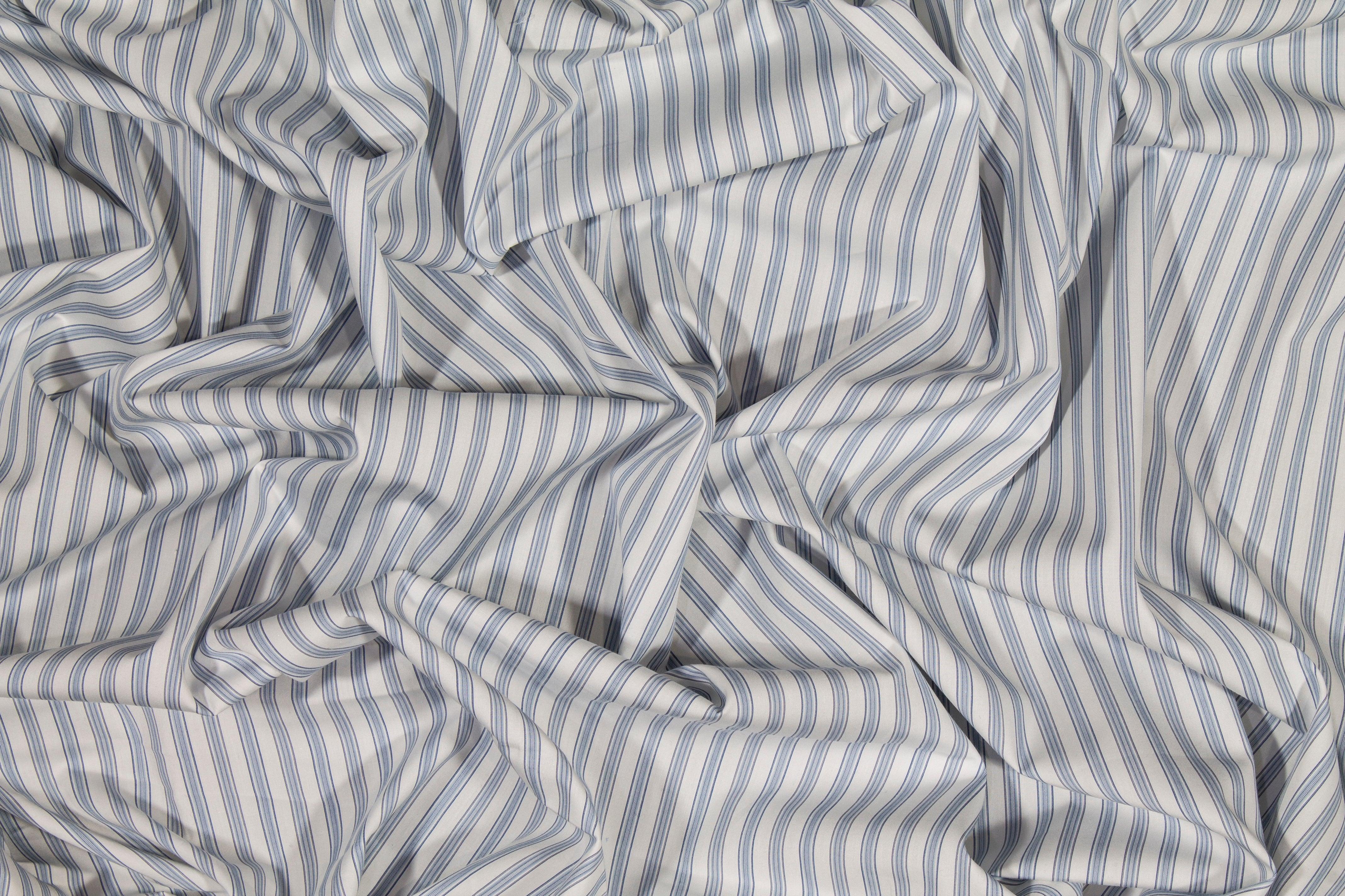 Striped Cotton Shirting - Blue and White - Prime Fabrics