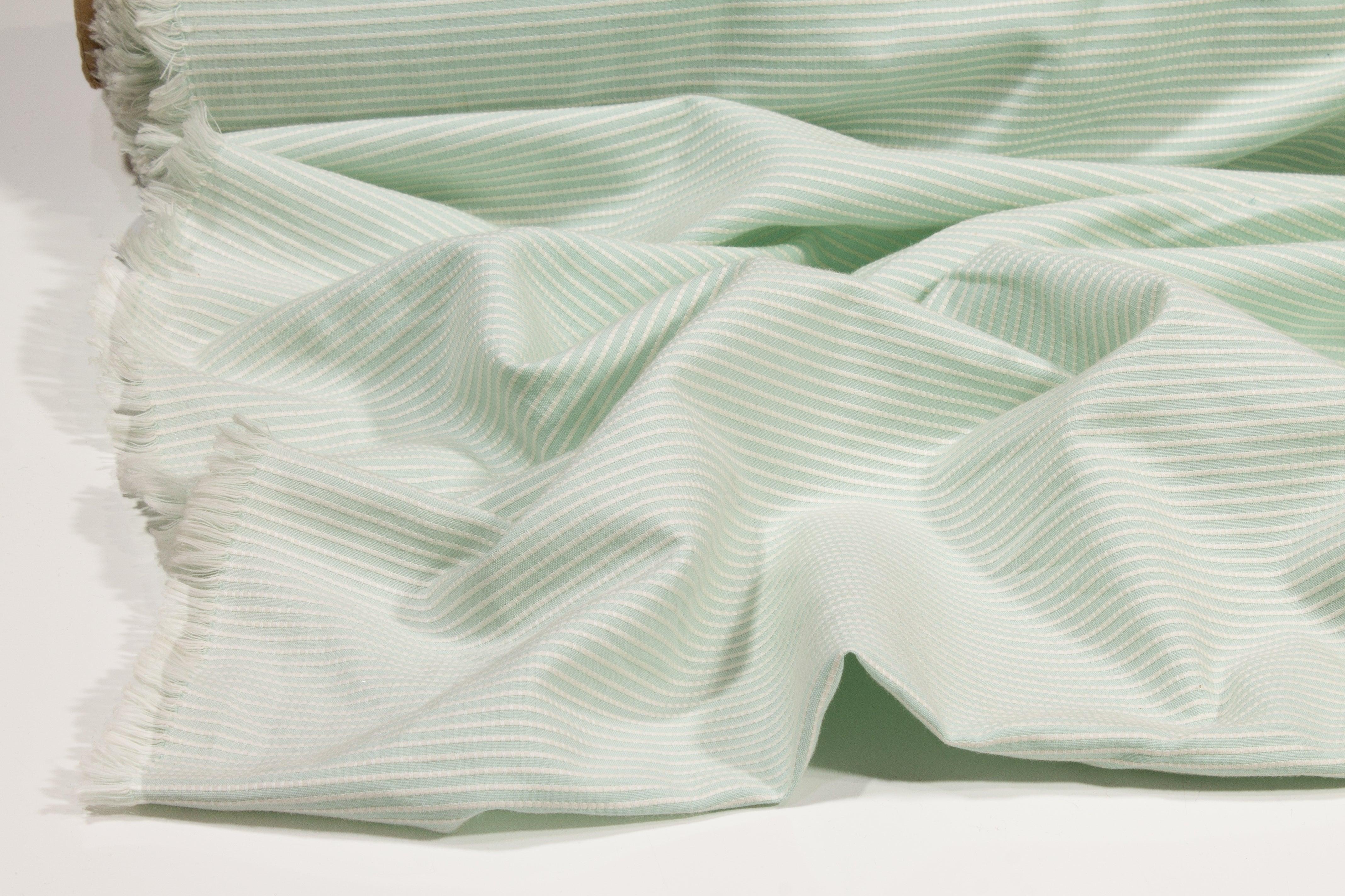 Textured Striped Cotton - Mint Green and White - Prime Fabrics