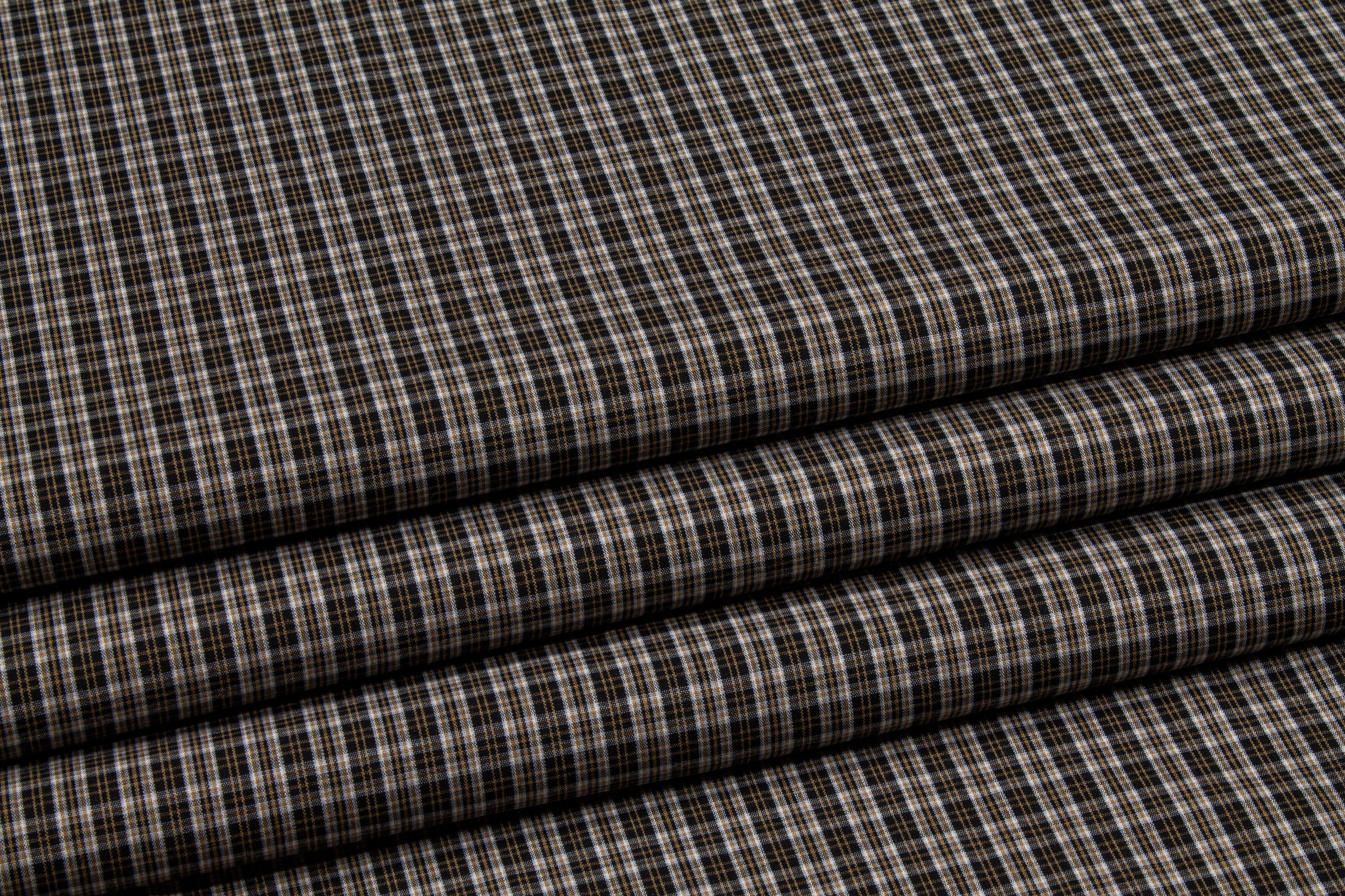 Checked Cotton Shirting - Brown Gray - Prime Fabrics