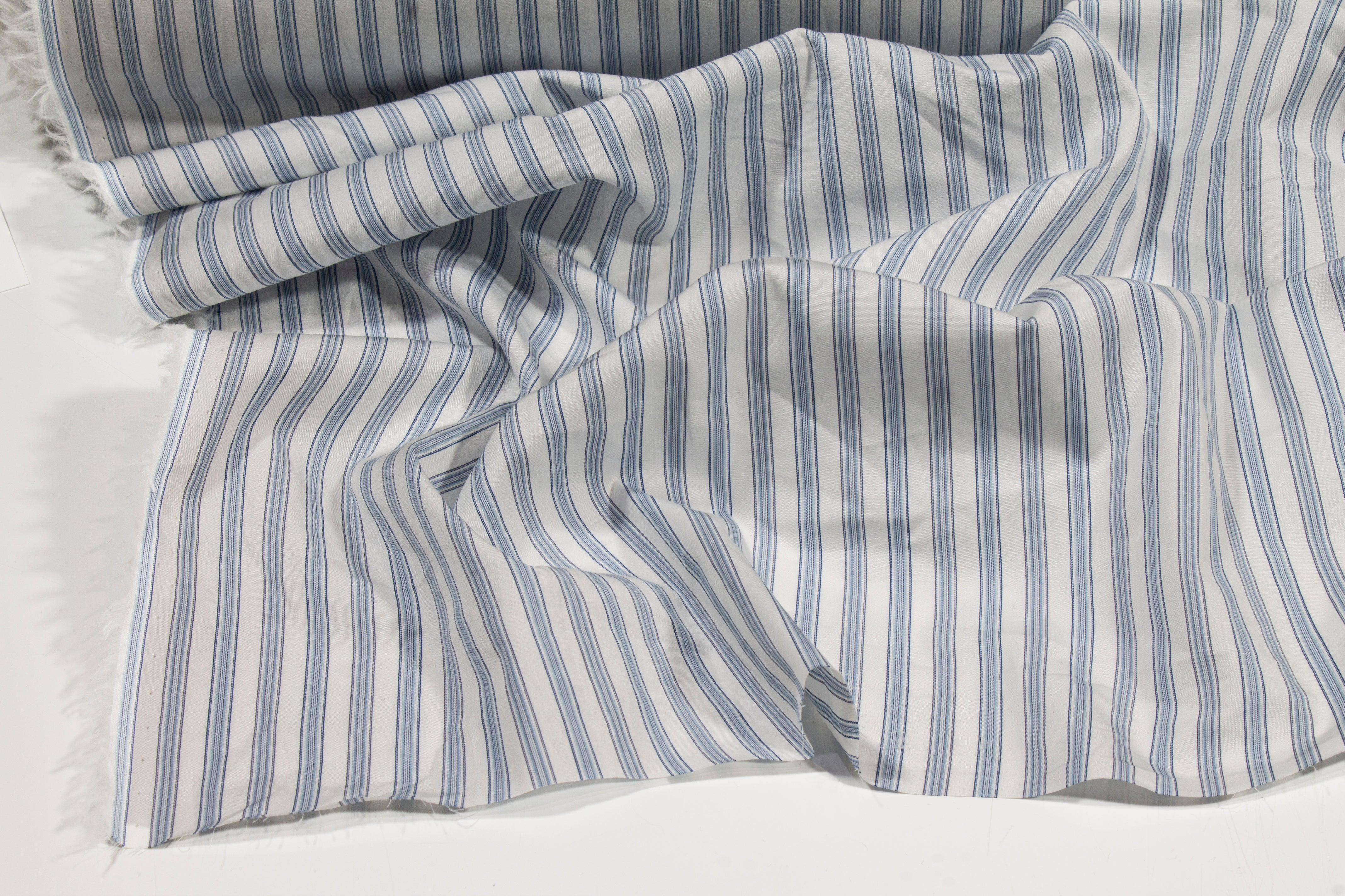 Striped Cotton Shirting - Blue and White - Prime Fabrics