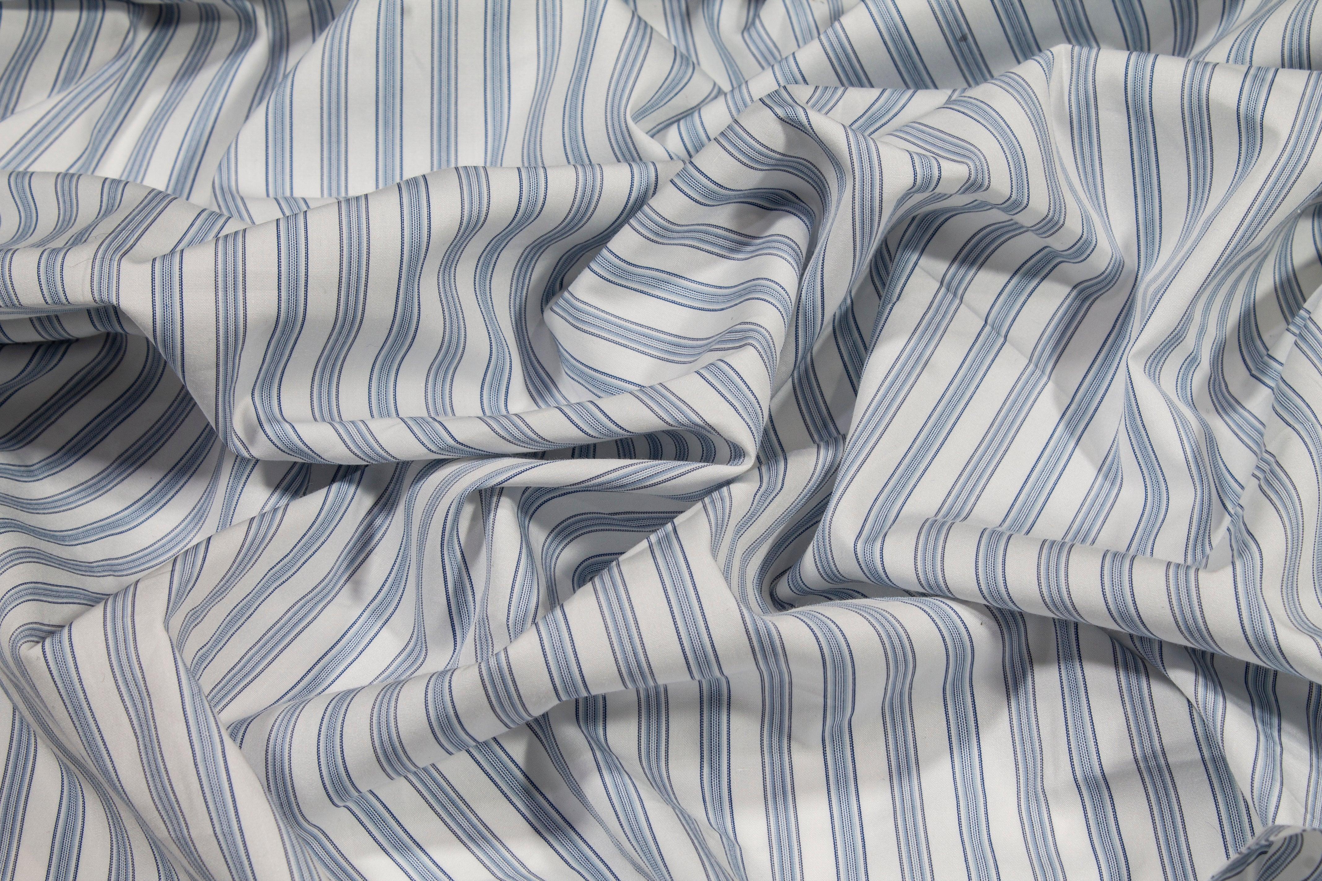 Striped Cotton Shirting - Blue and White - Prime Fabrics
