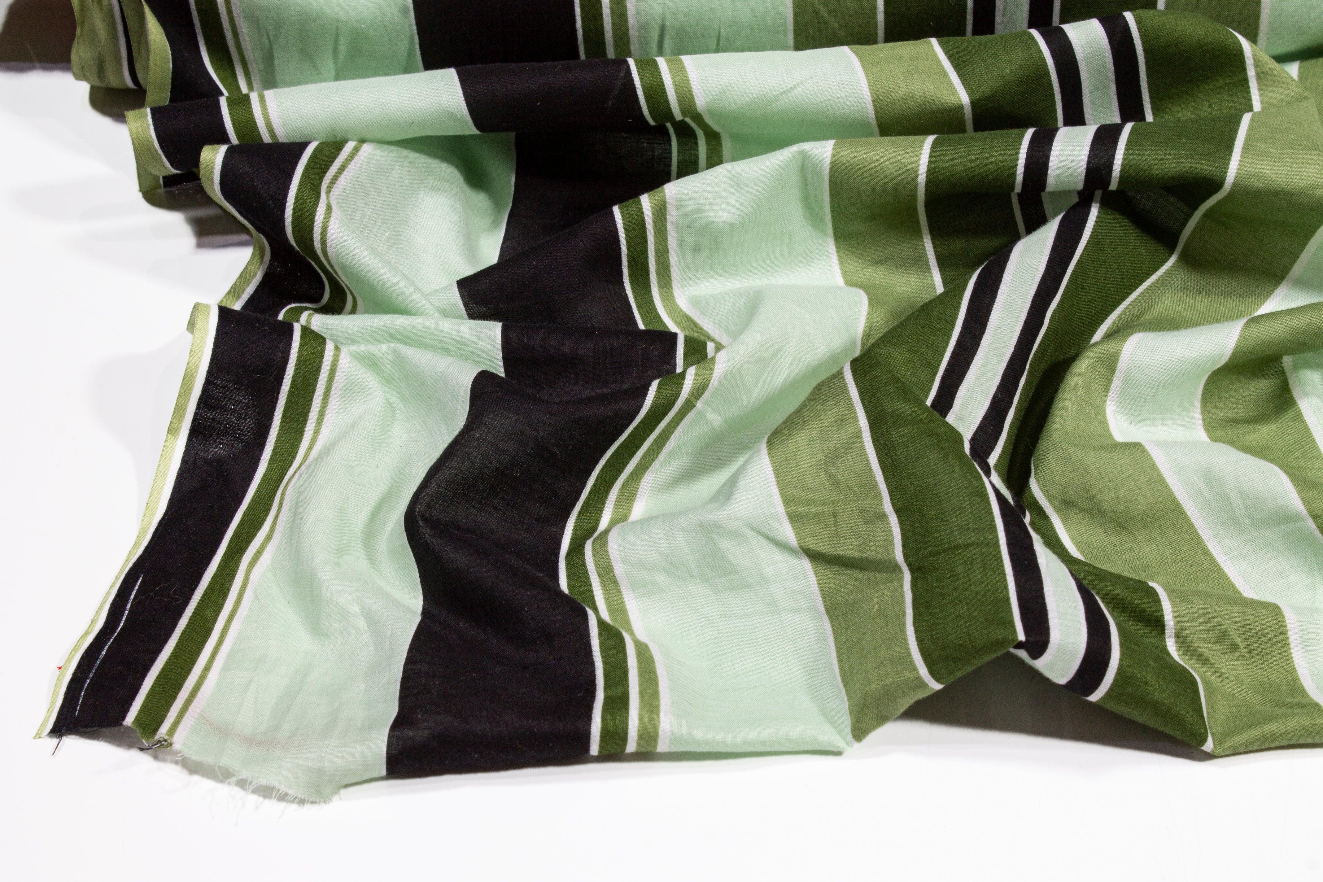 Striped Cotton Voile - Green and Black - Prime Fabrics