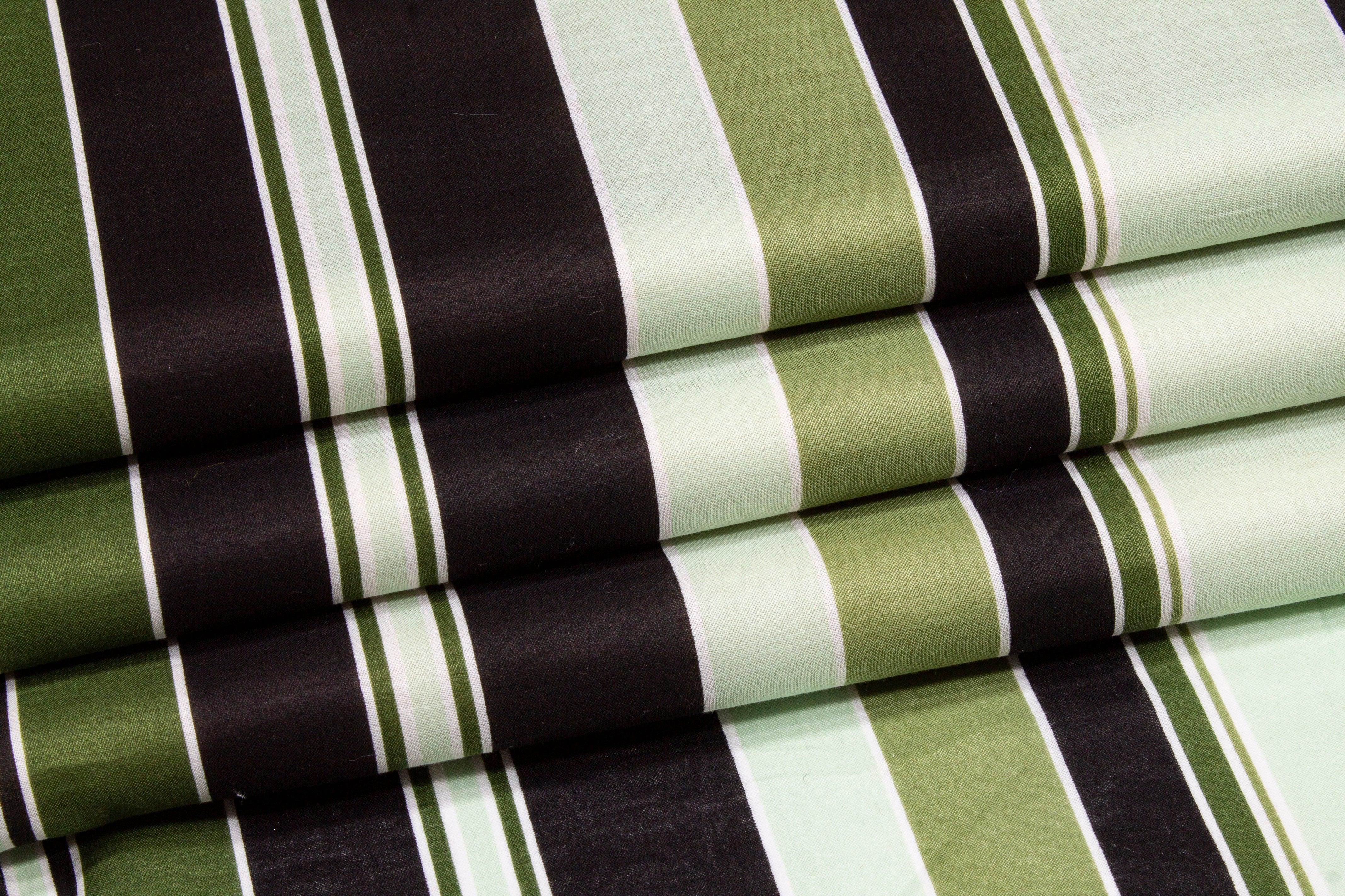 Striped Cotton Voile - Green and Black - Prime Fabrics