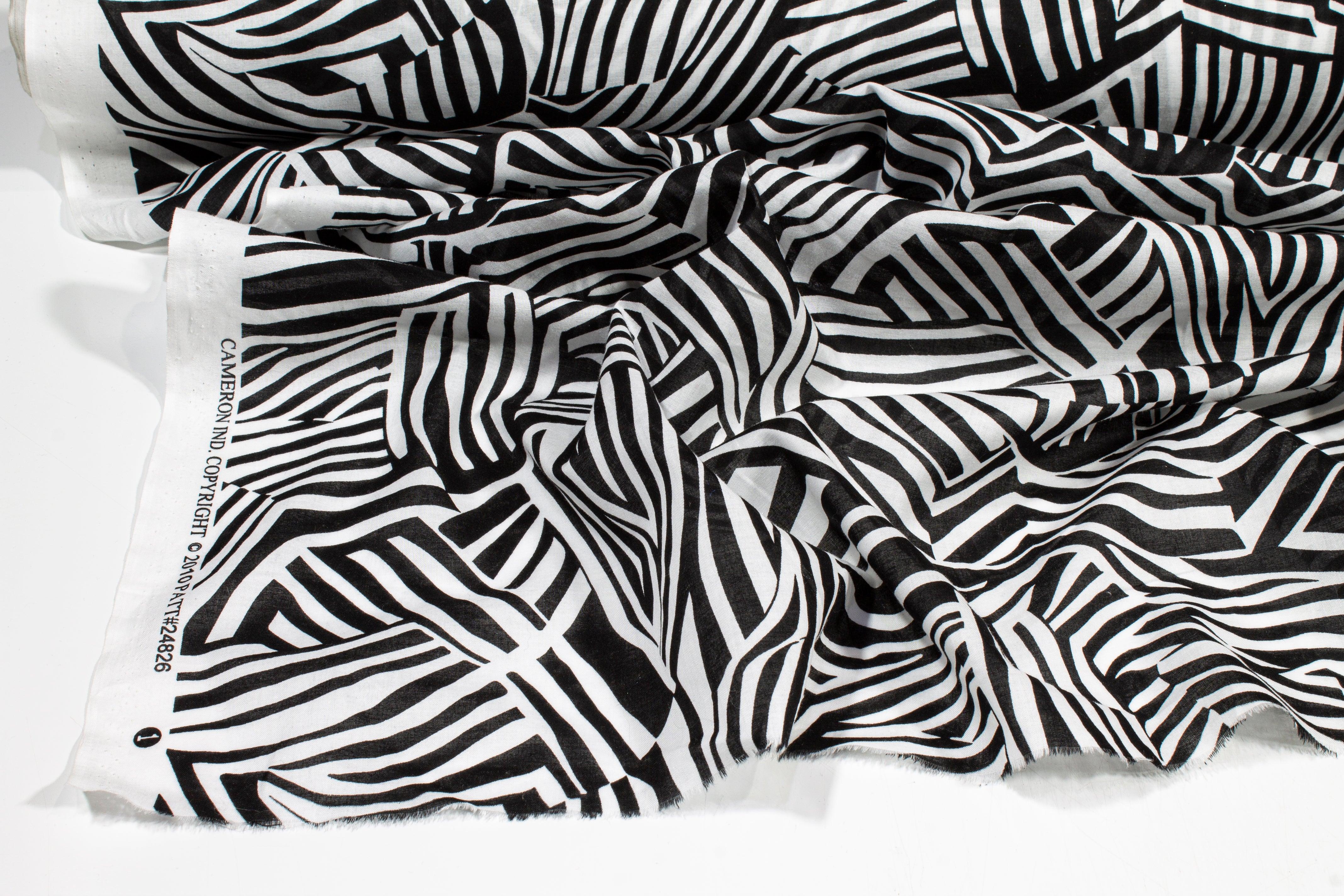 Abstract Zebra Print Cotton Voile - Black and White - Prime Fabrics