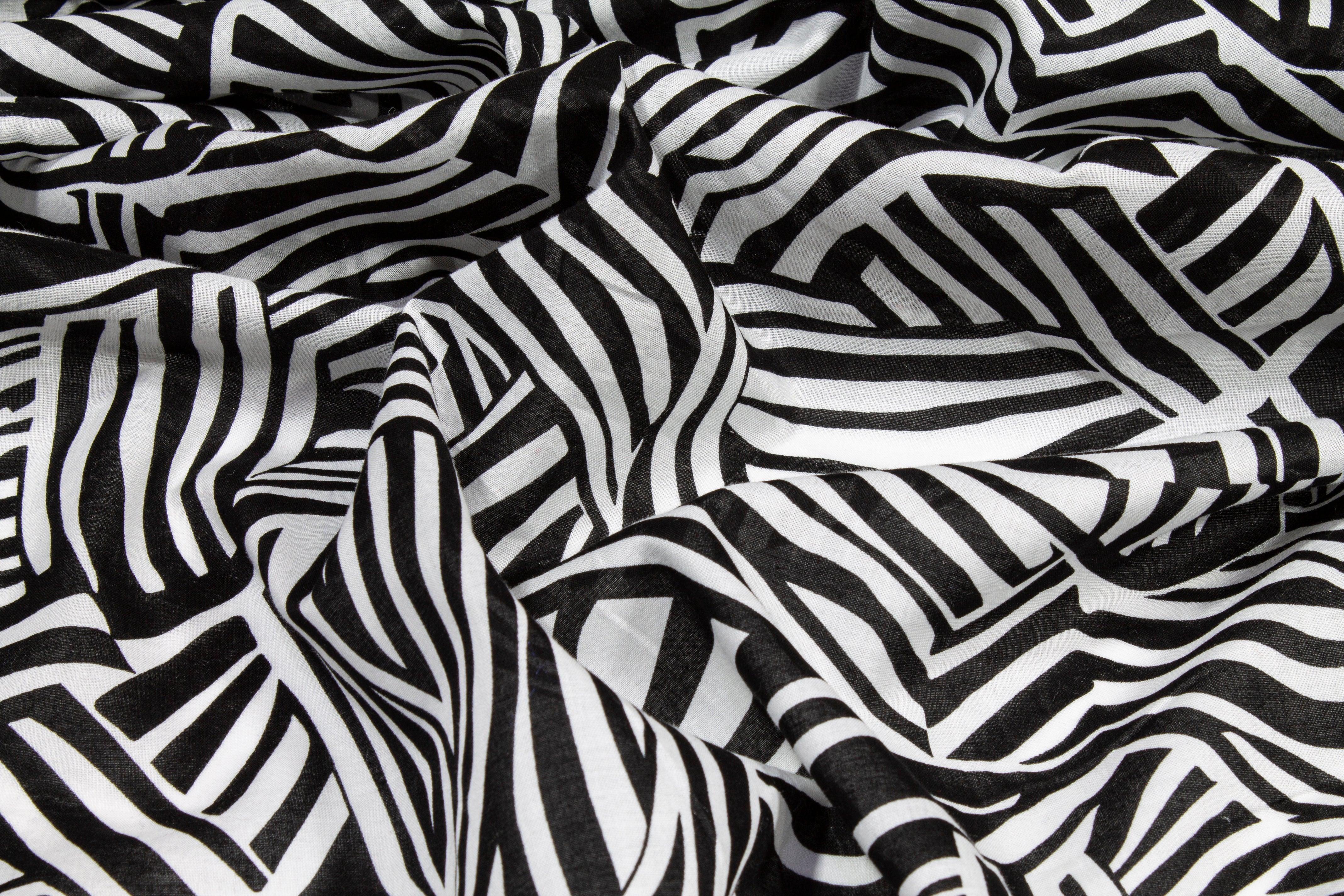Abstract Zebra Print Cotton Voile - Black and White - Prime Fabrics