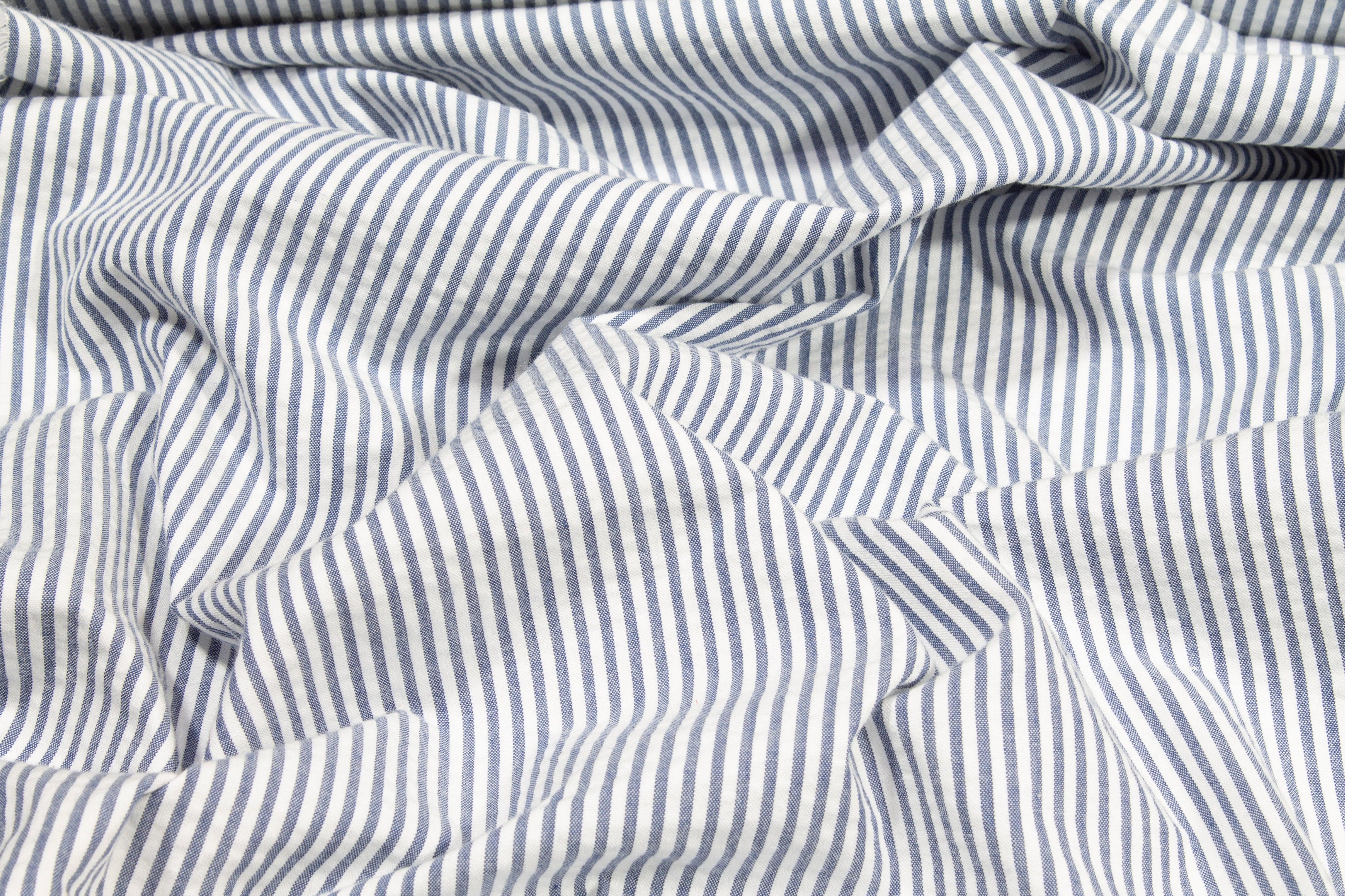 Striped Seersucker Cotton - Blue and White - Prime Fabrics