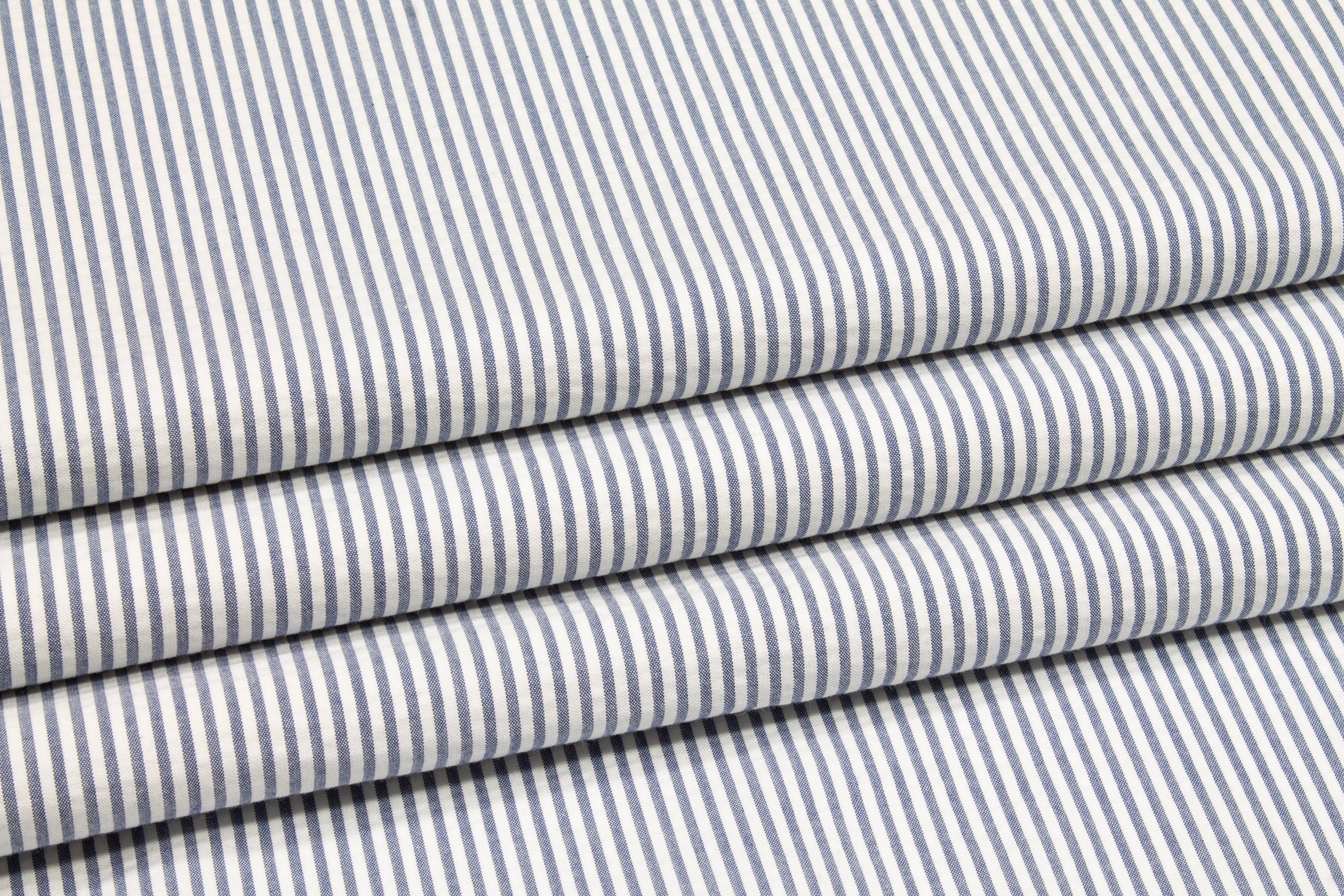 Striped Seersucker Cotton - Blue and White - Prime Fabrics