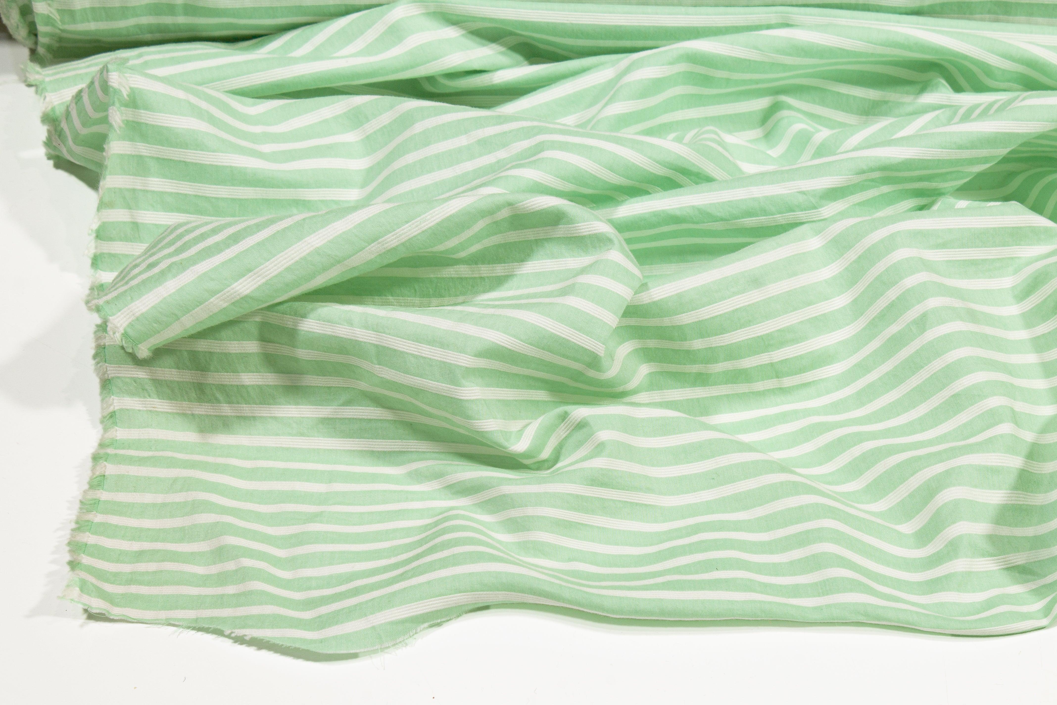 Striped Cotton Voile - Green and White - Prime Fabrics
