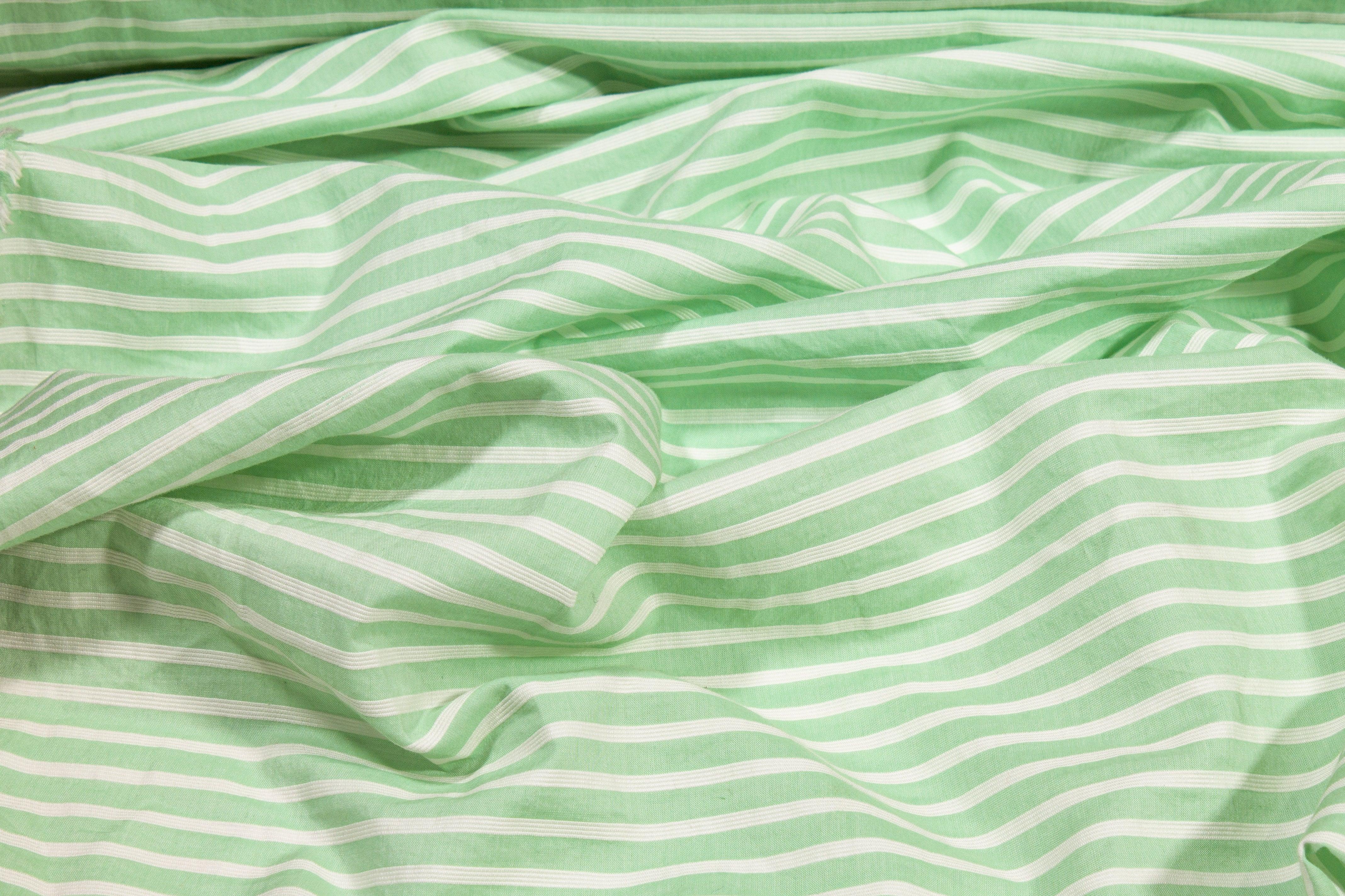 Striped Cotton Voile - Green and White - Prime Fabrics