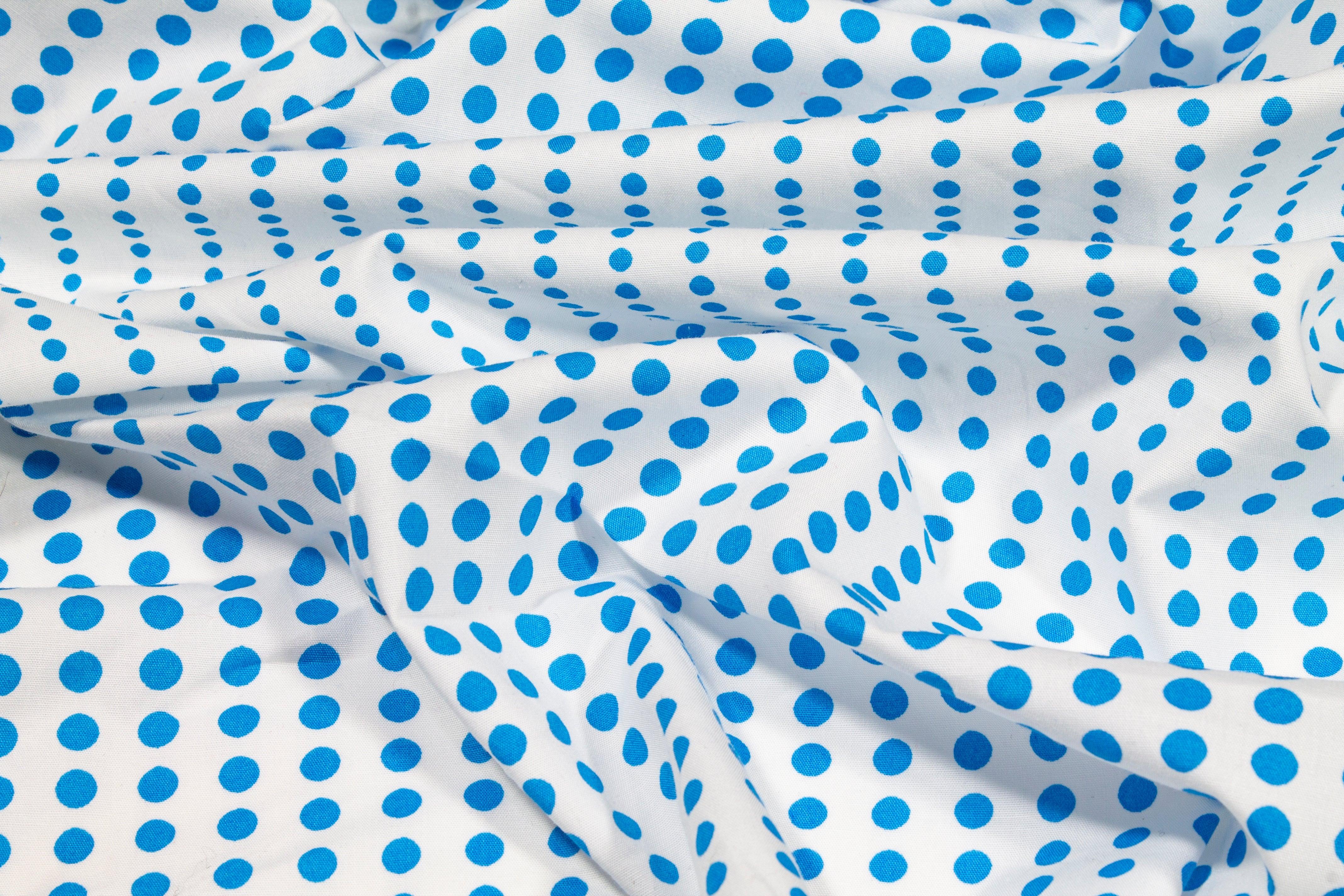 Polka Dot Cotton Print - Blue and White - Prime Fabrics