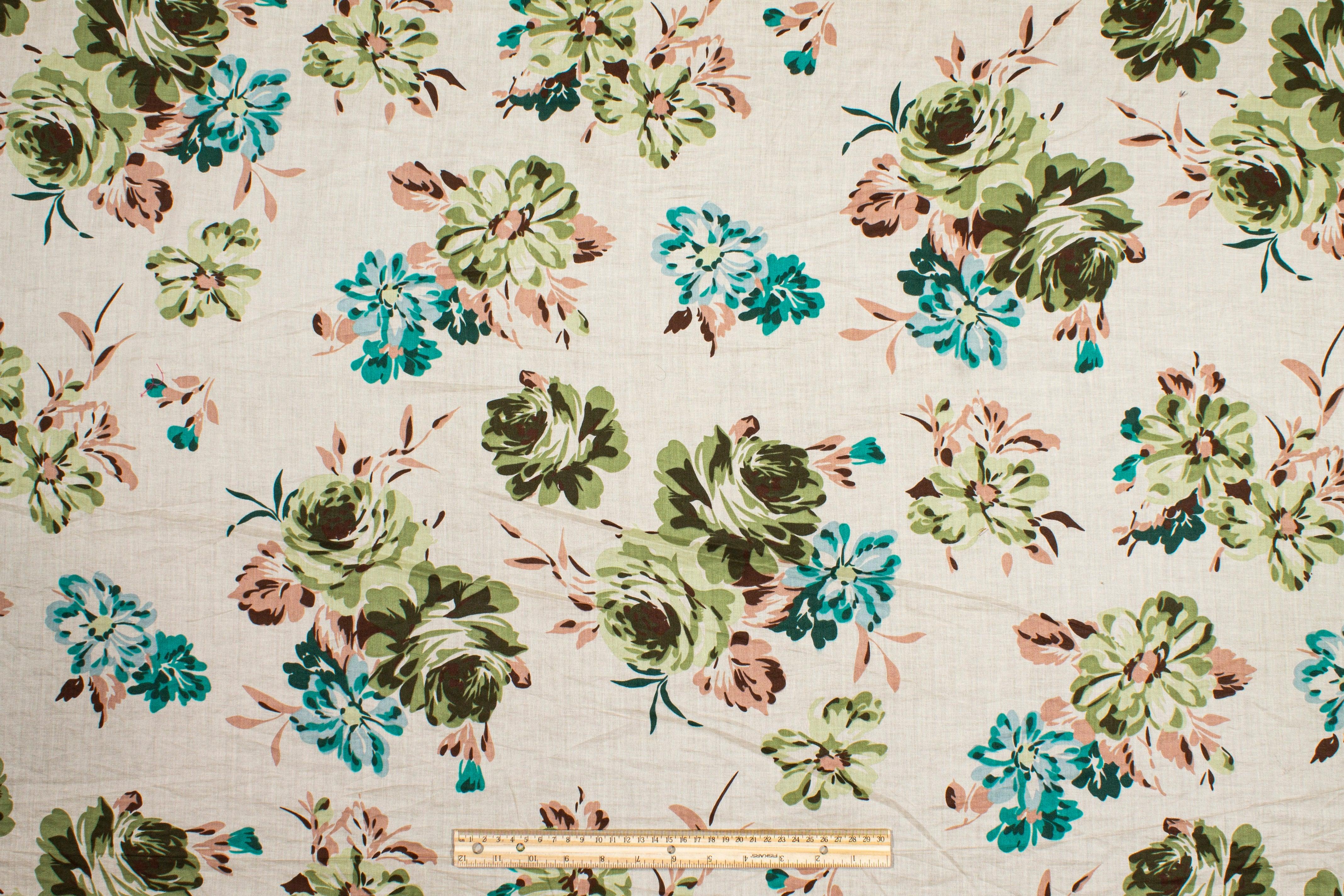 Floral Cotton Voile - Beige Multicolor - Prime Fabrics