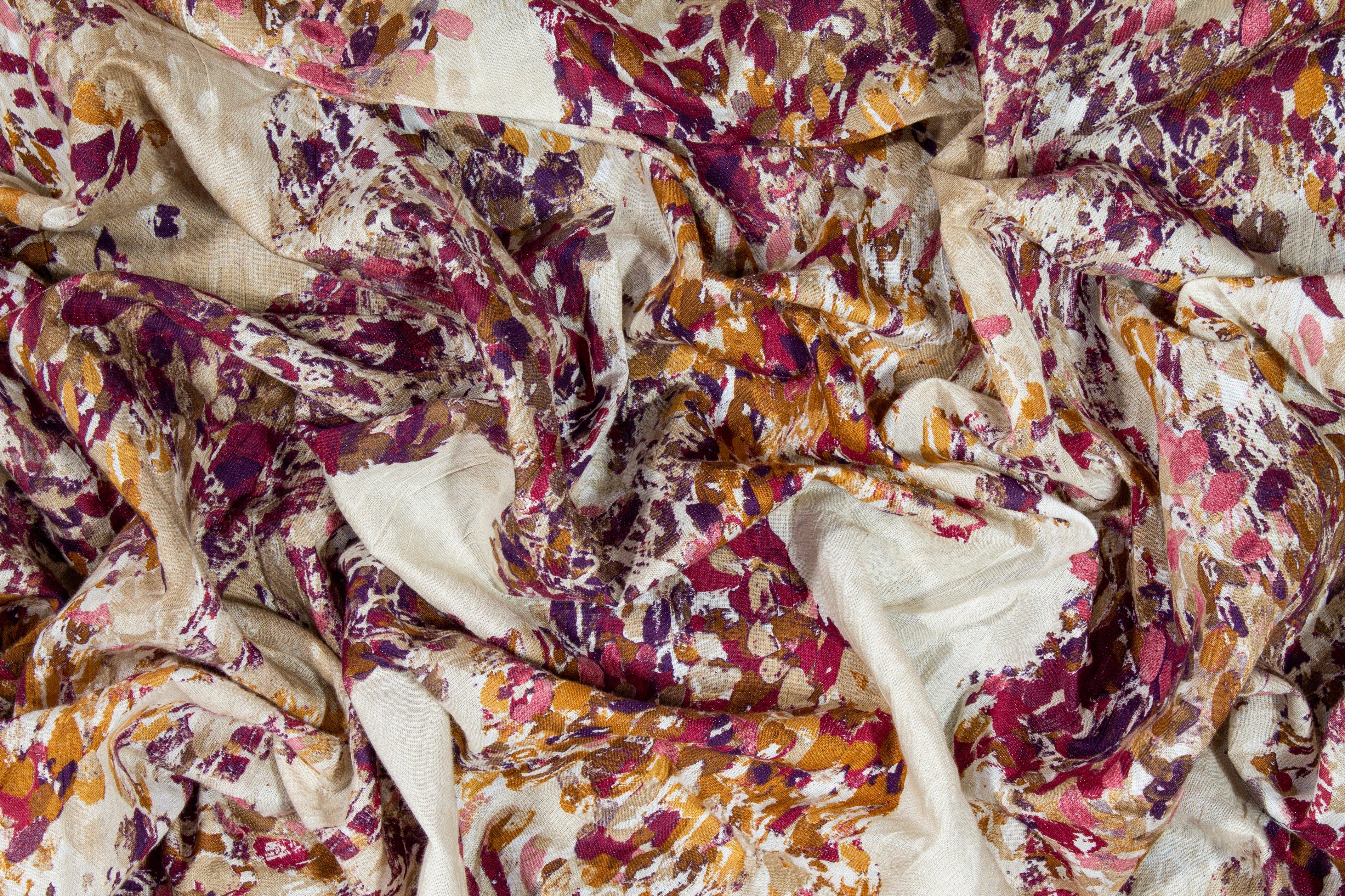 Crushed Abstract Splatter Cotton and Linen Blend - Multicolor - Prime Fabrics